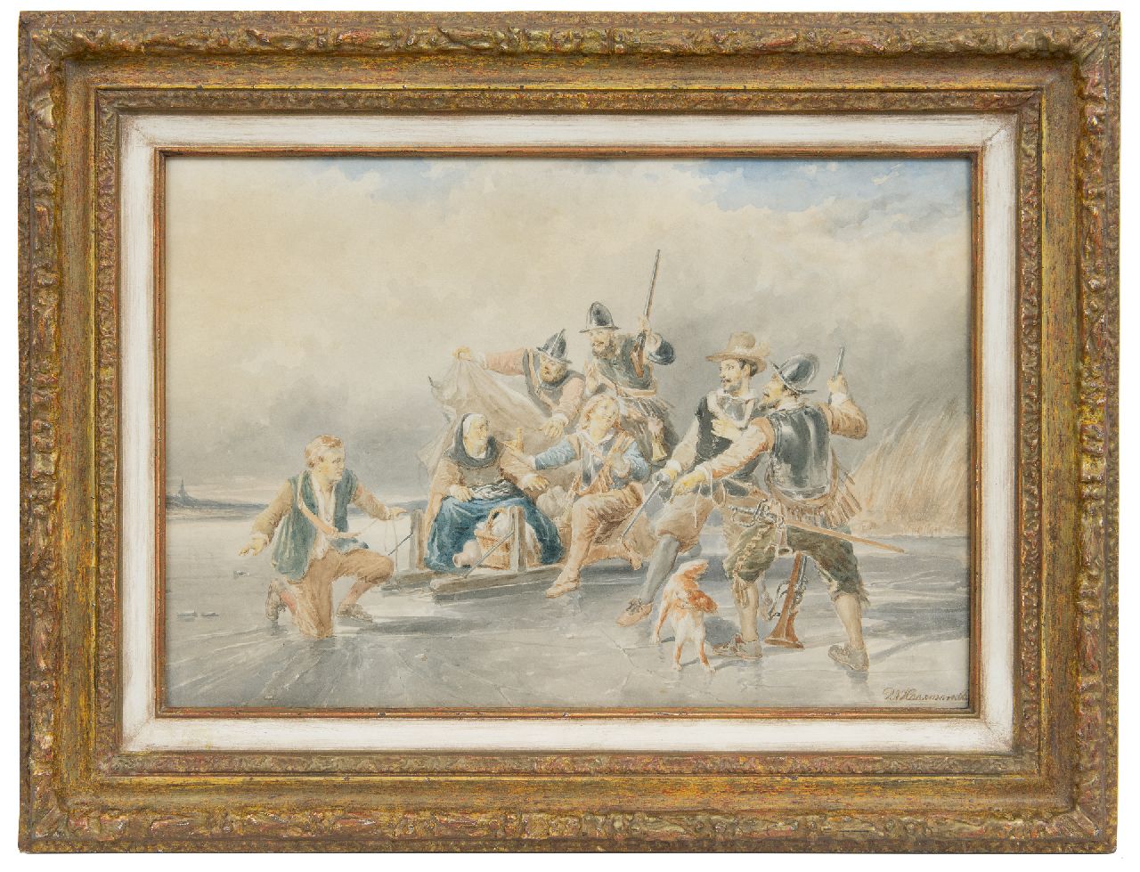 Haaxman P.A. | Pieter Alardus Haaxman, Ontsnapping van de moeder van Lambert Melisz in de Tachtigjarige Oorlog, aquarel op papier 33,7 x 50,8 cm, gesigneerd rechtsonder en gedateerd '66 Haaxman P.A. | Pieter Alardus Haaxman, Ontsnapping van de moeder van Lambert Melisz in de Tachtigjarige Oorlog, aquarel op papier 33,7 x 50,8 cm, gesigneerd rechtsonder en gedateerd '66