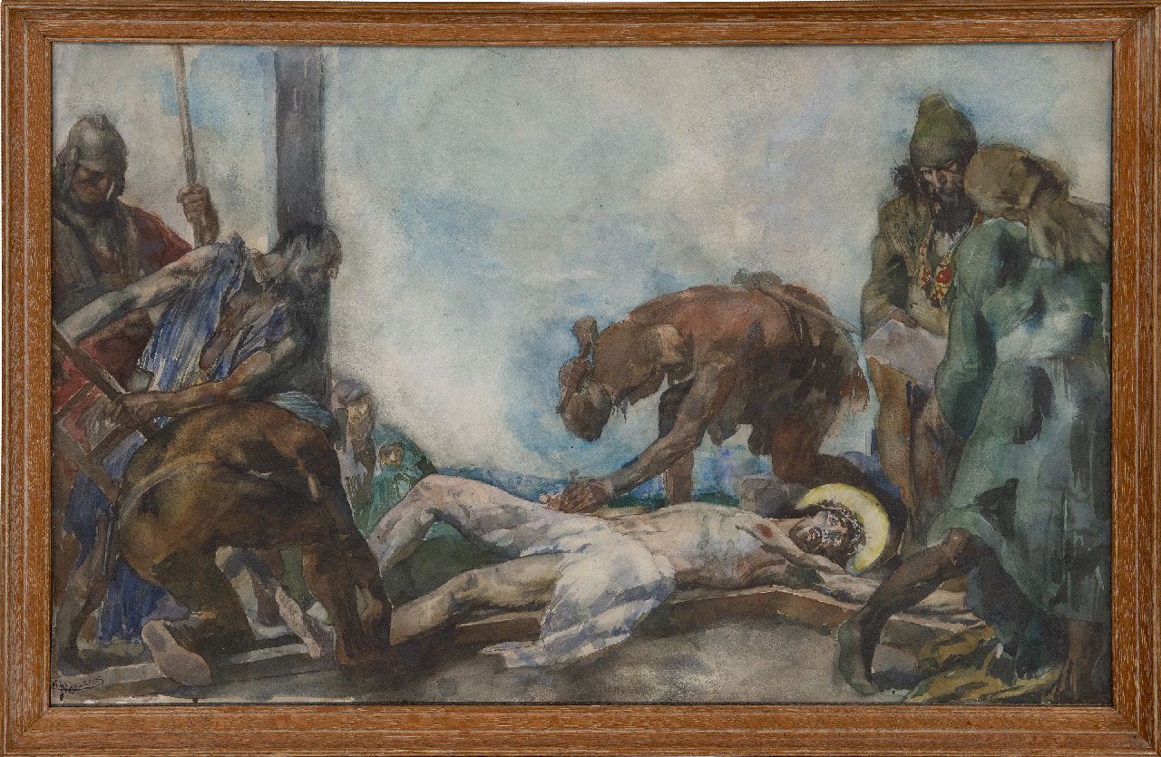 Jurres J.H.  | Johannes Hendricus Jurres, De kruisiging van Christus, aquarel op papier 39,3 x 61,4 cm, gesigneerd linksonder