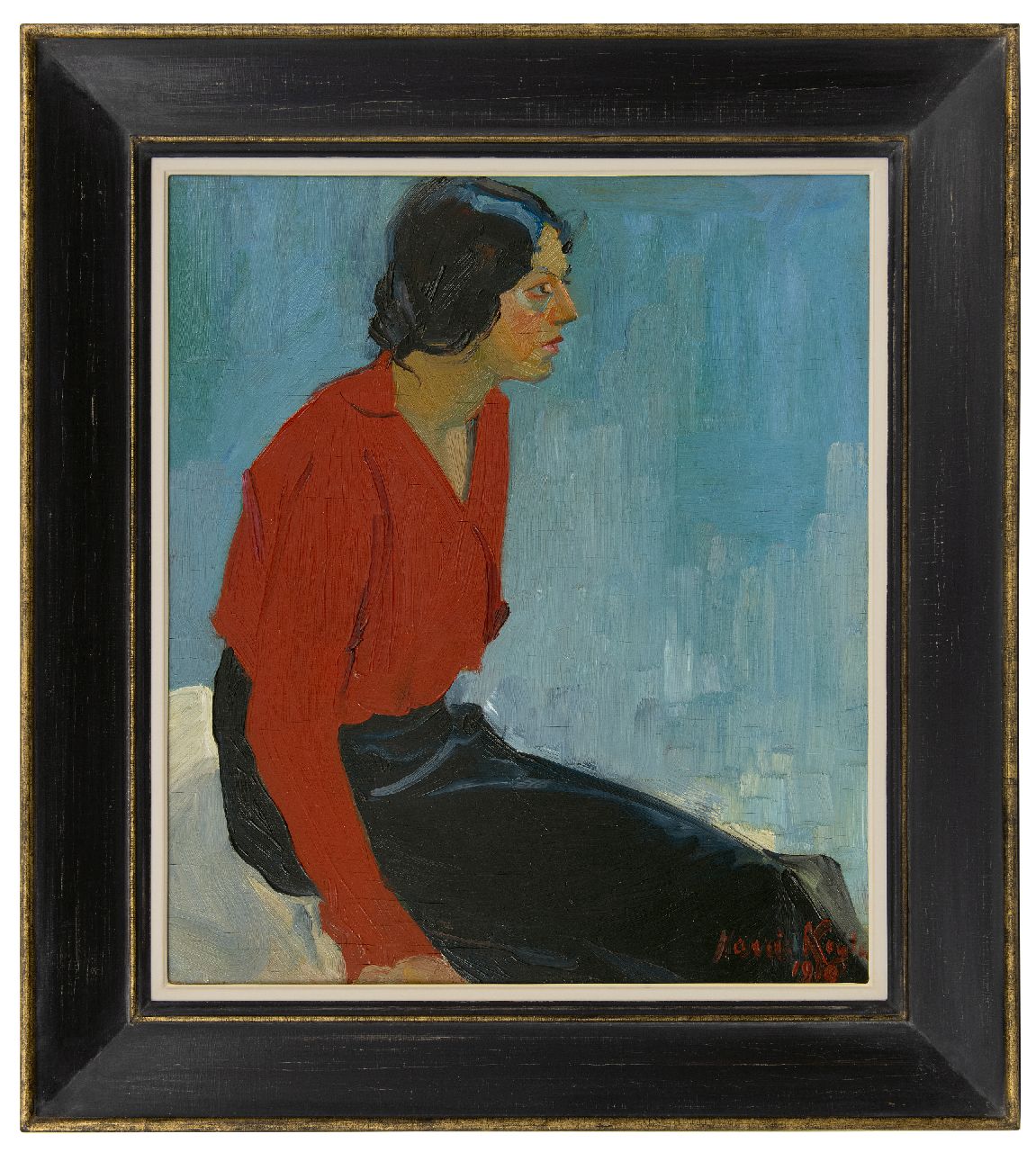 Kuijten H.J. | Henricus Johannes 'Harrie' Kuijten, Vrouw in rode blouse, olieverf op paneel 57,1 x 49,5 cm, gesigneerd rechtsonder en gedateerd 1910 Kuijten H.J. | Henricus Johannes 'Harrie' Kuijten, Vrouw in rode blouse, olieverf op paneel 57,1 x 49,5 cm, gesigneerd rechtsonder en gedateerd 1910