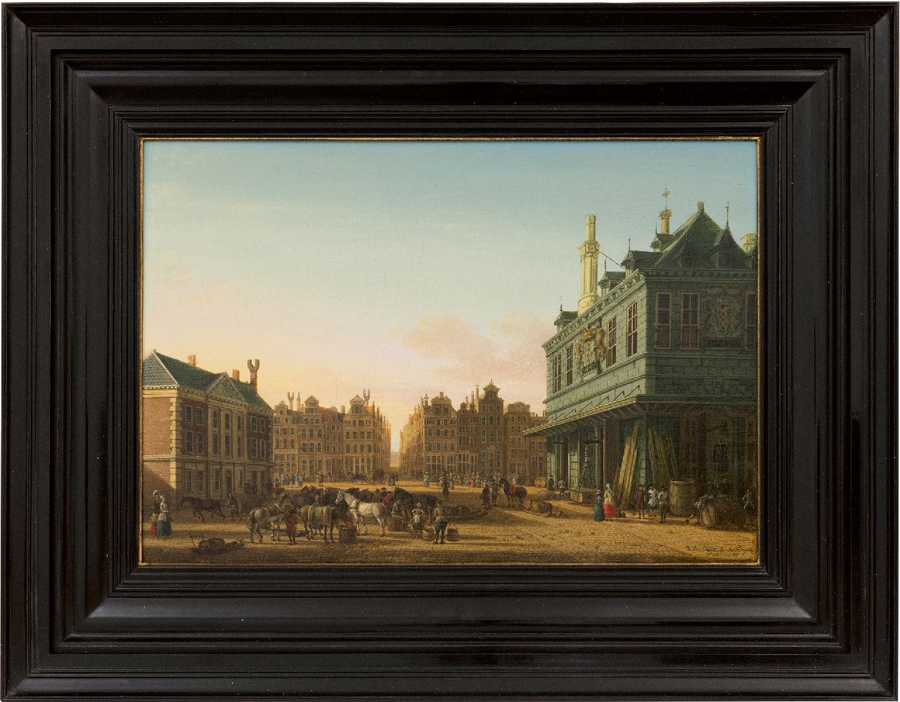Fargue P.C. la | Paulus Constantijn la Fargue, Gezicht op de Dam met de Oude Waag in Amsterdam, gezien naar de Beurssteeg, olieverf op paneel 31,3 x 45,8 cm, gesigneerd rechtsonder en gedateerd 1780 Fargue P.C. la | Paulus Constantijn la Fargue, Gezicht op de Dam met de Oude Waag in Amsterdam, gezien naar de Beurssteeg, olieverf op paneel 31,3 x 45,8 cm, gesigneerd rechtsonder en gedateerd 1780