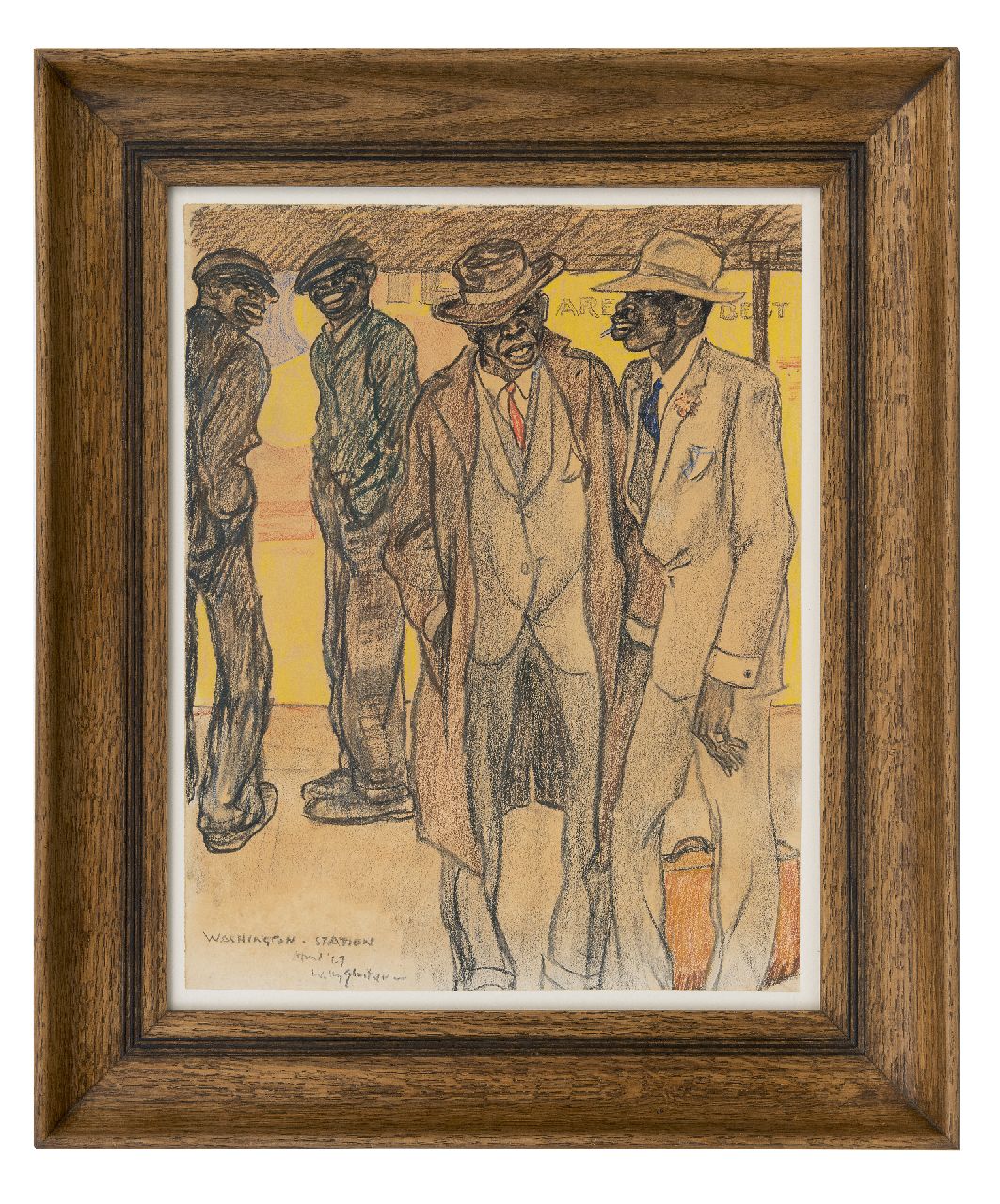 Sluiter J.W. | Jan Willem 'Willy' Sluiter | Aquarellen en tekeningen te koop aangeboden | Op het perron, Washington Station, zwart en gekleurd krijt op papier 46,5 x 36,6 cm, gesigneerd linksonder en gedateerd April '27 Sluiter J.W. | Jan Willem 'Willy' Sluiter | Aquarellen en tekeningen te koop aangeboden | Op het perron, Washington Station, zwart en gekleurd krijt op papier 46,5 x 36,6 cm, gesigneerd linksonder en gedateerd April '27