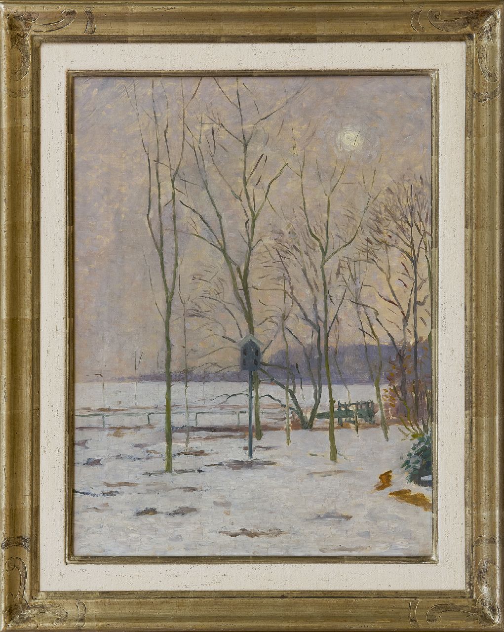 Hart Nibbrig F. | Ferdinand Hart Nibbrig, Winterse tuin met vogelhuisje, olieverf op doek 40,2 x 30,2 cm Hart Nibbrig F. | Ferdinand Hart Nibbrig, Winterse tuin met vogelhuisje, olieverf op doek 40,2 x 30,2 cm
