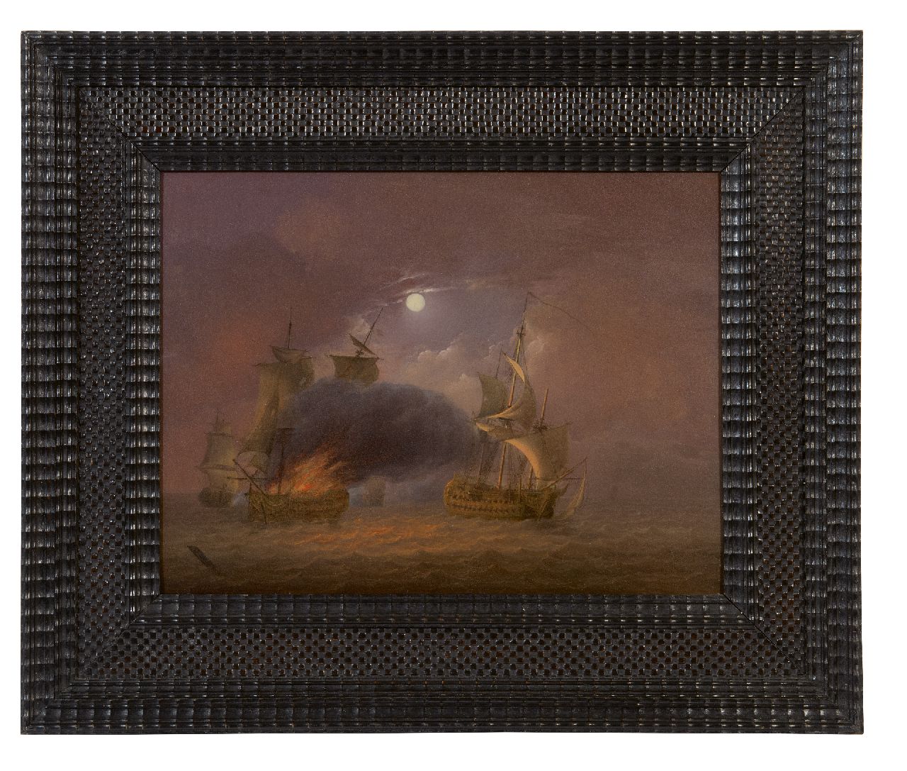 Os J. van | Jan van Os, Zeeslag bij Camperduin bij volle maan, olieverf op paneel 26,6 x 35,3 cm, gesigneerd linksonder en te dateren ca. 1800