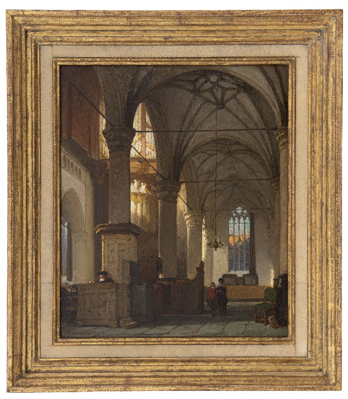 Bosboom J.  | Johannes Bosboom, Interieur van de Grote of Sint-Laurenskerk in Alkmaar, olieverf op paneel 43,1 x 36,1 cm, gesigneerd linksonder