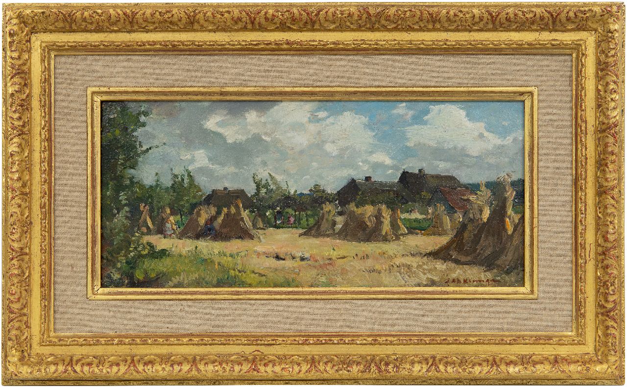 Akkeringa J.E.H. | 'Johannes Evert' Hendrik Akkeringa | Schilderijen te koop aangeboden | Spelende kinderen tussen korenschoven, olieverf op paneel 12,1 x 27,1 cm, gesigneerd rechtsonder Akkeringa J.E.H. | 'Johannes Evert' Hendrik Akkeringa | Schilderijen te koop aangeboden | Spelende kinderen tussen korenschoven, olieverf op paneel 12,1 x 27,1 cm, gesigneerd rechtsonder