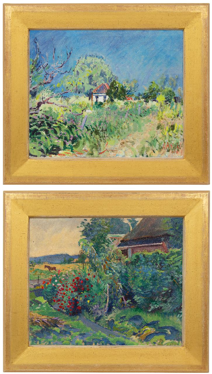 Altink J. | Jan Altink | Schilderijen te koop aangeboden | Blauwborgje; verso: Boerenlandschap met bloemen en met paard in de wei, olieverf op doek 44,0 x 53,3 cm, gesigneerd rechtsonder en gedateerd '40 Altink J. | Jan Altink | Schilderijen te koop aangeboden | Blauwborgje; verso: Boerenlandschap met bloemen en met paard in de wei, olieverf op doek 44,0 x 53,3 cm, gesigneerd rechtsonder en gedateerd '40