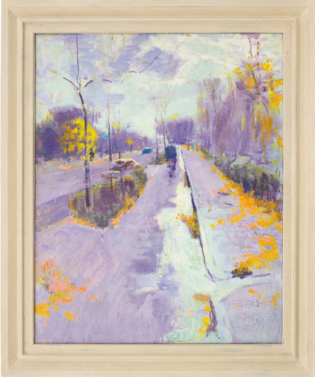 Altink J.  | Jan Altink, Fietser op de Herenweg in Groningen, olieverf op doek 100,4 x 80,1 cm, te dateren eind jaren 20