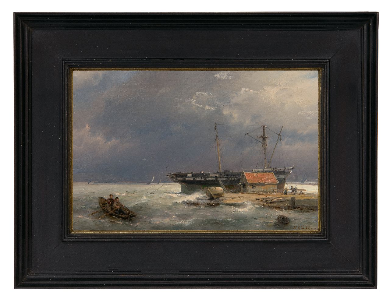 Koekkoek H. | Hermanus Koekkoek, Gezicht op het IJ, nabij Amsterdam, olieverf op paneel 13,5 x 20,4 cm, gesigneerd rechtsonder en verso gedateerd 1878 VERKOCHT Koekkoek H. | Hermanus Koekkoek, Gezicht op het IJ, nabij Amsterdam, olieverf op paneel 13,5 x 20,4 cm, gesigneerd rechtsonder en verso gedateerd 1878 VERKOCHT