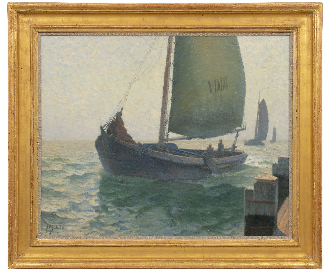 Schotel A.P. | Anthonie Pieter Schotel | Schilderijen te koop aangeboden | Binnenvarende botter in de haven van Volendam, olieverf op doek 80,7 x 100,4 cm, gesigneerd linksonder Schotel A.P. | Anthonie Pieter Schotel | Schilderijen te koop aangeboden | Binnenvarende botter in de haven van Volendam, olieverf op doek 80,7 x 100,4 cm, gesigneerd linksonder