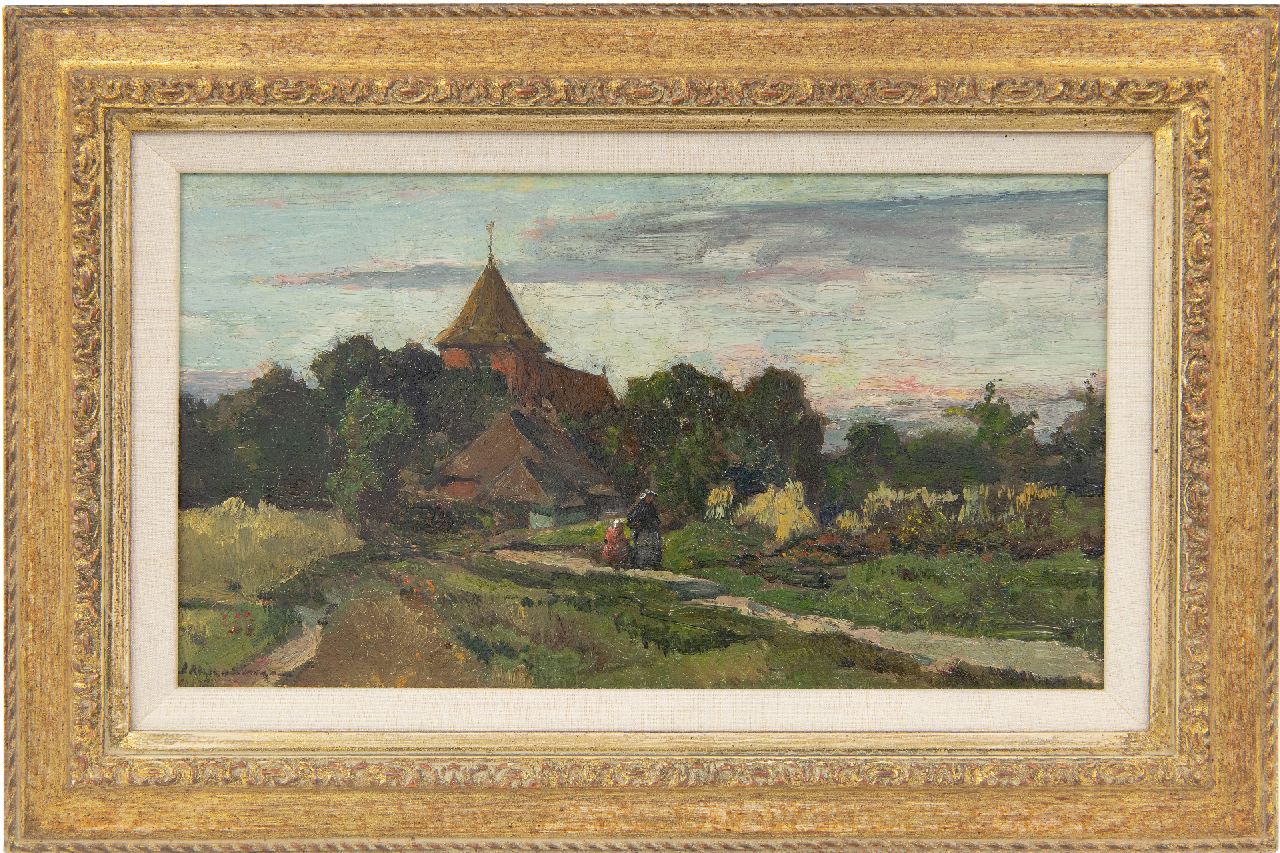 Akkeringa J.E.H. | 'Johannes Evert' Hendrik Akkeringa, Moeder en kind op een dorpspad, olieverf op paneel 17,4 x 32,5 cm, gesigneerd linksonder Akkeringa J.E.H. | 'Johannes Evert' Hendrik Akkeringa, Moeder en kind op een dorpspad, olieverf op paneel 17,4 x 32,5 cm, gesigneerd linksonder