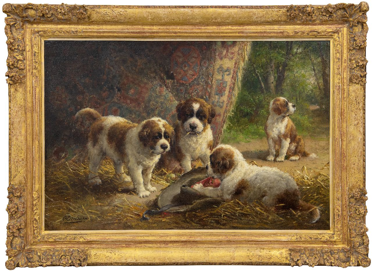 Eerelman O. | Otto Eerelman, Sint-Bernardpuppy's, olieverf op doek 60,8 x 90,5 cm, gesigneerd linksonder Eerelman O. | Otto Eerelman, Sint-Bernardpuppy's, olieverf op doek 60,8 x 90,5 cm, gesigneerd linksonder