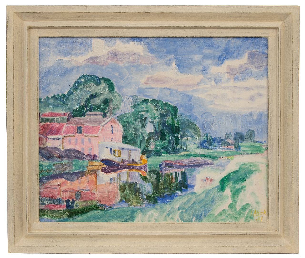 Altink J. | Jan Altink | Schilderijen te koop aangeboden | Aan het Reitdiep, wasverf op doek 63,2 x 78,3 cm, gesigneerd rechtsonder en gedateerd '29 Altink J. | Jan Altink | Schilderijen te koop aangeboden | Aan het Reitdiep, wasverf op doek 63,2 x 78,3 cm, gesigneerd rechtsonder en gedateerd '29