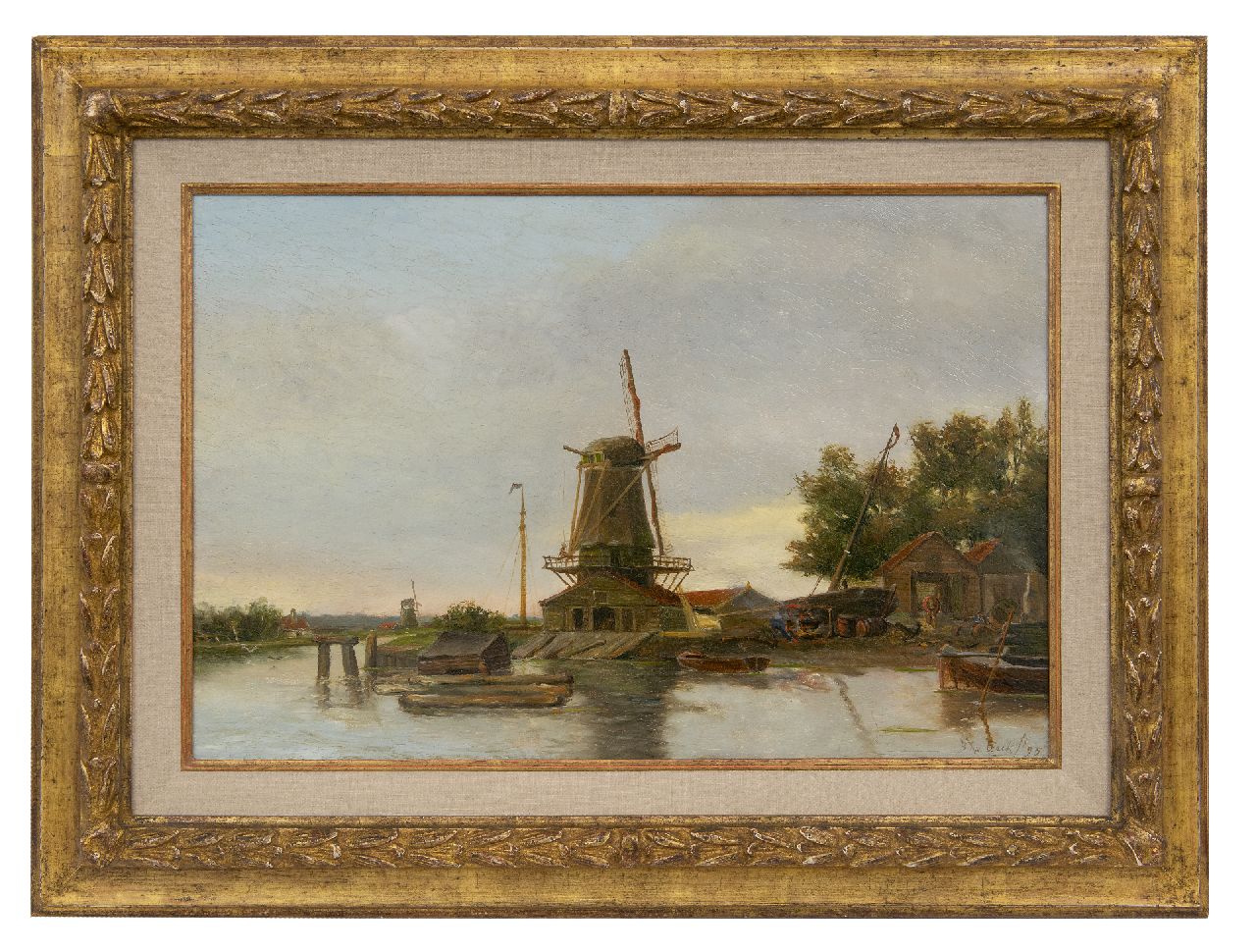 Beek B.A. van | Bernardus Antonie van Beek, Houtzaagmolen en werfje aan het water, olieverf op paneel 38,2 x 57,9 cm, gesigneerd rechtsonder en gedateerd '95 Beek B.A. van | Bernardus Antonie van Beek, Houtzaagmolen en werfje aan het water, olieverf op paneel 38,2 x 57,9 cm, gesigneerd rechtsonder en gedateerd '95