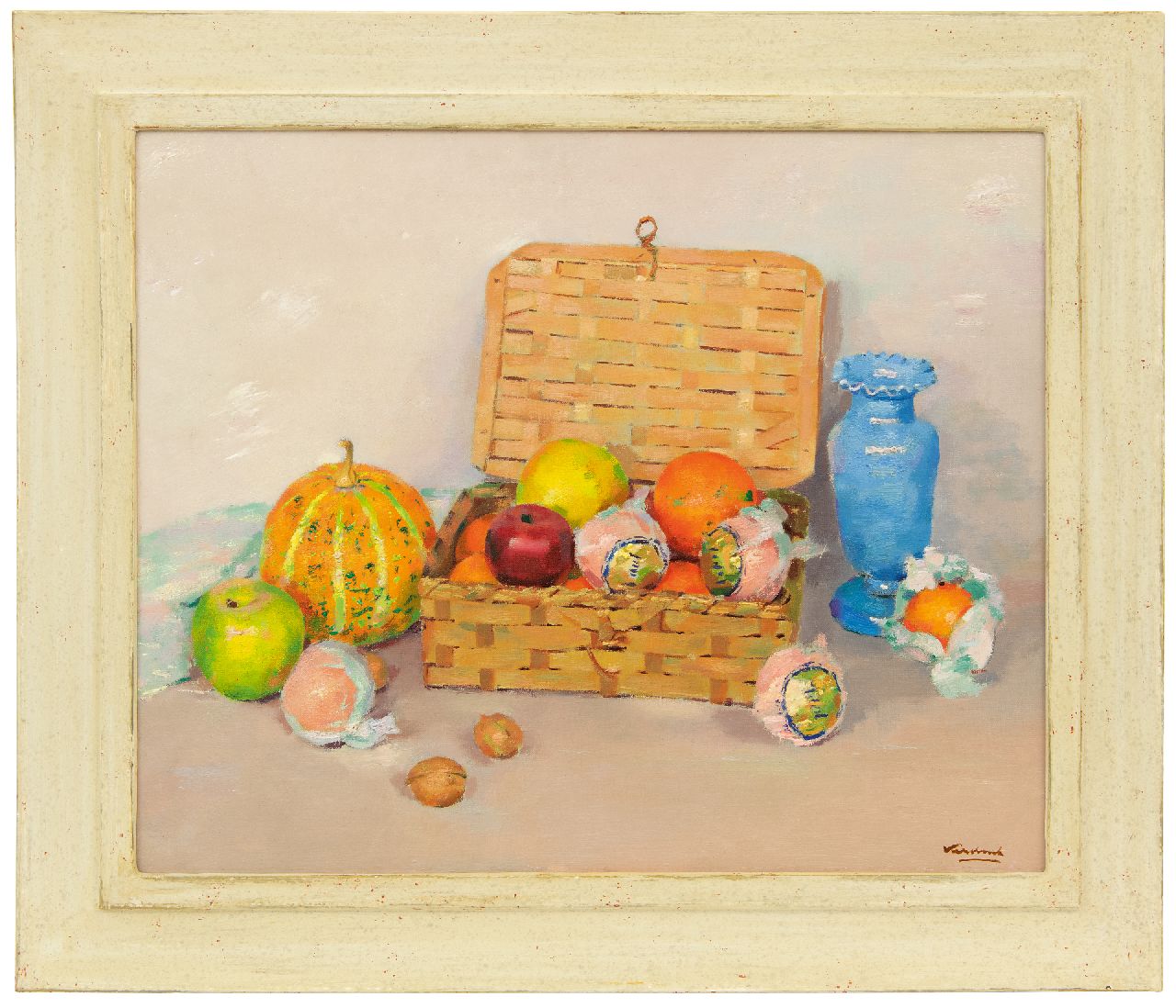 Verdonk F.W. | Frederik Willem 'Frits' Verdonk | Schilderijen te koop aangeboden | Stilleven met fruitmandje, olieverf op doek op board 46,0 x 56,0 cm, gesigneerd rechtsonder Verdonk F.W. | Frederik Willem 'Frits' Verdonk | Schilderijen te koop aangeboden | Stilleven met fruitmandje, olieverf op doek op board 46,0 x 56,0 cm, gesigneerd rechtsonder