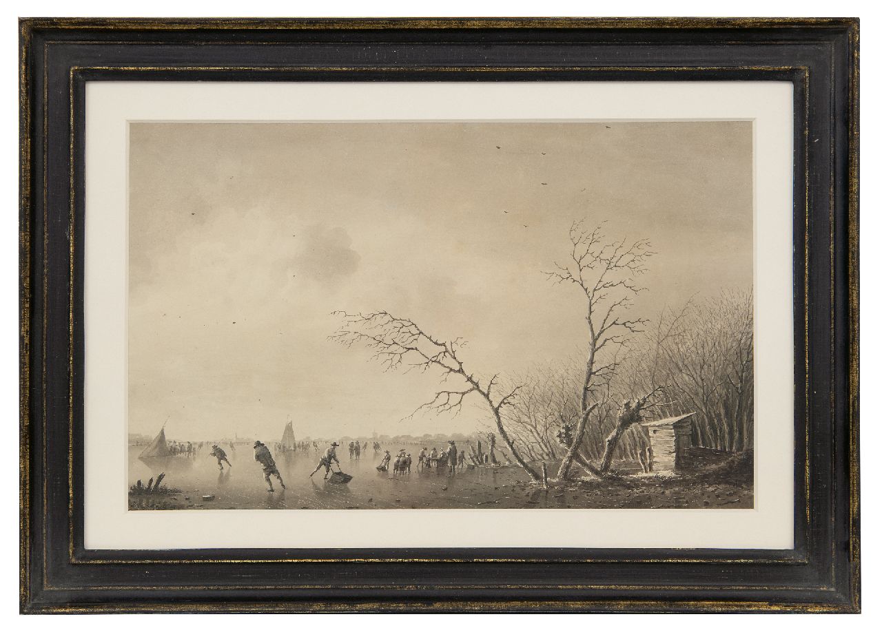 Schelfhout A. | Andreas Schelfhout | Aquarellen en tekeningen te koop aangeboden | IJspret met schaatsers, koek-en-zopietent en ijszeilboot, penseel en inkt op papier 21,0 x 33,5 cm, gesigneerd rechtsonder (vaag) Schelfhout A. | Andreas Schelfhout | Aquarellen en tekeningen te koop aangeboden | IJspret met schaatsers, koek-en-zopietent en ijszeilboot, penseel en inkt op papier 21,0 x 33,5 cm, gesigneerd rechtsonder (vaag)