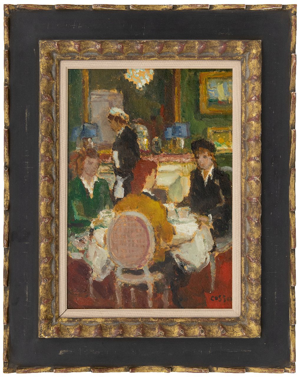 Cosson J.L.M. | Jean Louis 'Marcel' Cosson | Schilderijen te koop aangeboden | In het restaurant, olieverf op schildersboard 34,8 x 24,1 cm, gesigneerd rechtsonder Cosson J.L.M. | Jean Louis 'Marcel' Cosson | Schilderijen te koop aangeboden | In het restaurant, olieverf op schildersboard 34,8 x 24,1 cm, gesigneerd rechtsonder