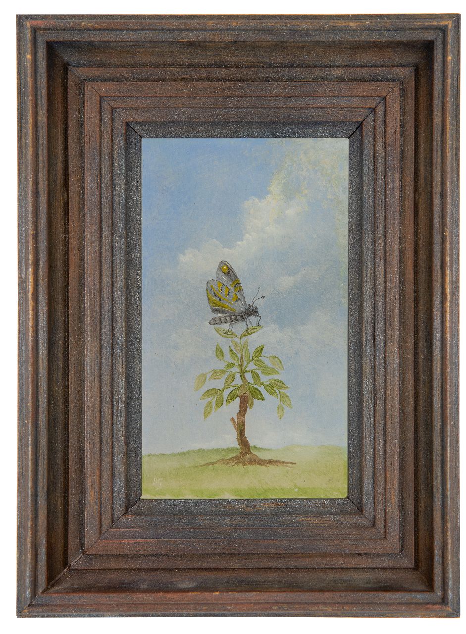 Gunneweg D.  | Darius Gunneweg, Vlinder, olieverf op board 15,1 x 9,0 cm, gesigneerd linksonder met initialen en verso voluit