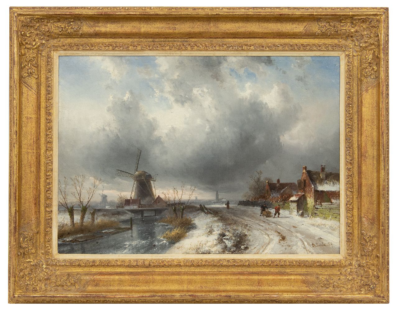 Leickert C.H.J. | 'Charles' Henri Joseph Leickert, Weids winterlandschap met figuren op besneeuwd pad, olieverf op doek 44,0 x 62,7 cm, gesigneerd rechtsonder Leickert C.H.J. | 'Charles' Henri Joseph Leickert, Weids winterlandschap met figuren op besneeuwd pad, olieverf op doek 44,0 x 62,7 cm, gesigneerd rechtsonder