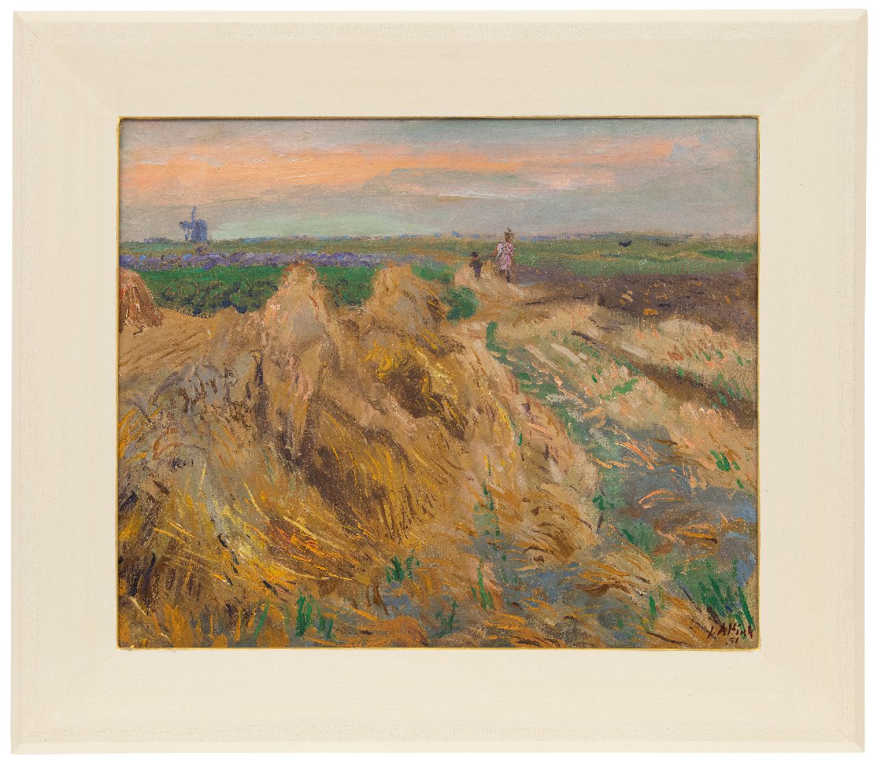Altink J. | Jan Altink, Wandelaars tussen het graan, Groningen, wasverf op doek 50,3 x 60,2 cm, gesigneerd rechtsonder en gedateerd '51 Altink J. | Jan Altink, Wandelaars tussen het graan, Groningen, wasverf op doek 50,3 x 60,2 cm, gesigneerd rechtsonder en gedateerd '51
