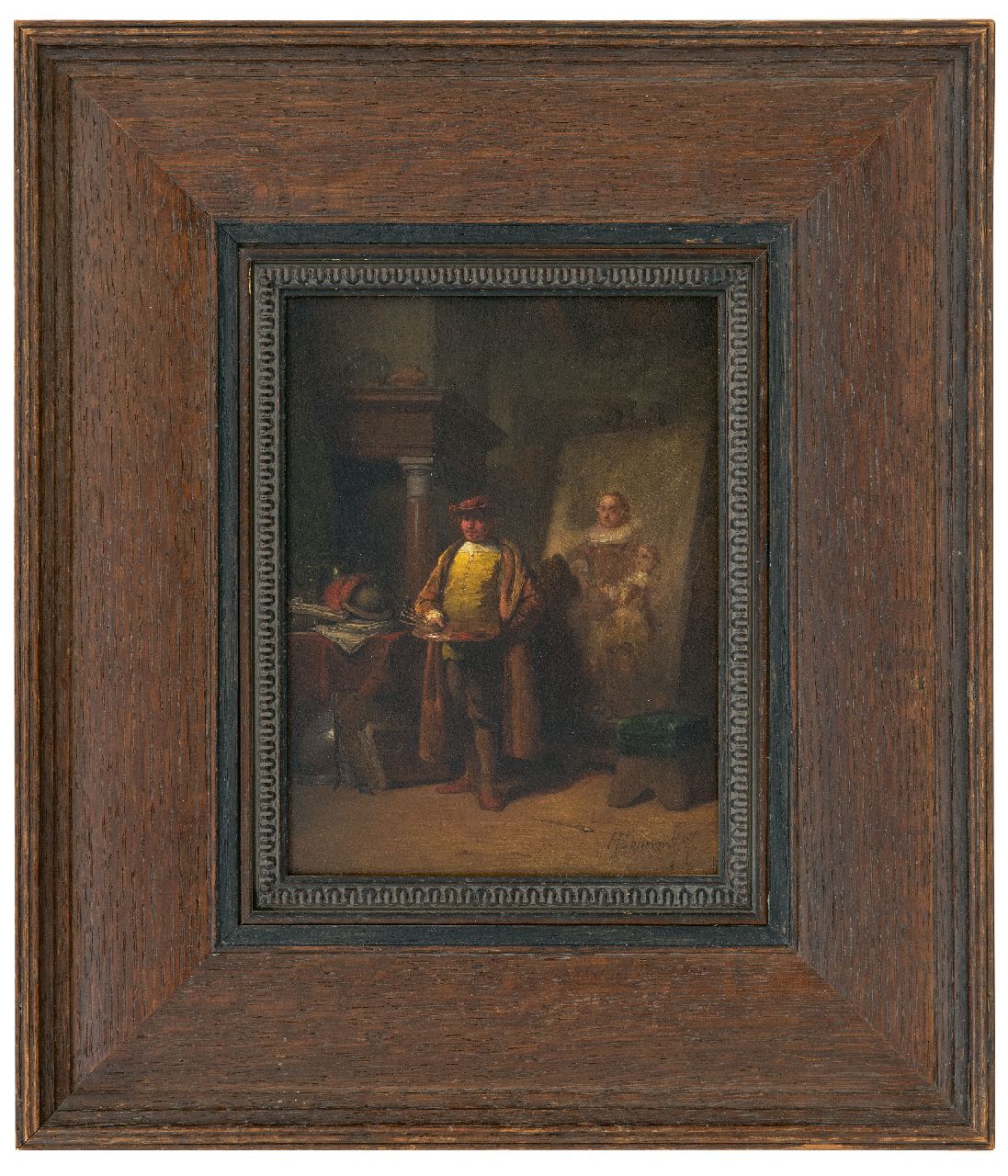 Scheeres H.J. | Hendricus Johannes Scheeres | Schilderijen te koop aangeboden | Rembrandt in zijn atelier, olieverf op paneel 20,5 x 15,0 cm, gesigneerd rechtsonder en gedateerd '57 Scheeres H.J. | Hendricus Johannes Scheeres | Schilderijen te koop aangeboden | Rembrandt in zijn atelier, olieverf op paneel 20,5 x 15,0 cm, gesigneerd rechtsonder en gedateerd '57