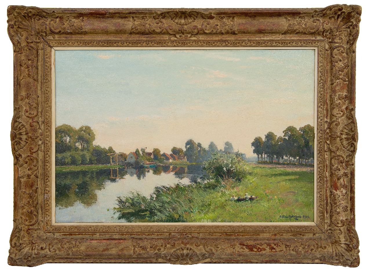 Schagen G.F. van | Gerbrand Frederik van Schagen | Schilderijen te koop aangeboden | Zomer langs de rivier, olieverf op doek 59,7 x 90,2 cm, gesigneerd rechtsonder en gedateerd 1942 Schagen G.F. van | Gerbrand Frederik van Schagen | Schilderijen te koop aangeboden | Zomer langs de rivier, olieverf op doek 59,7 x 90,2 cm, gesigneerd rechtsonder en gedateerd 1942