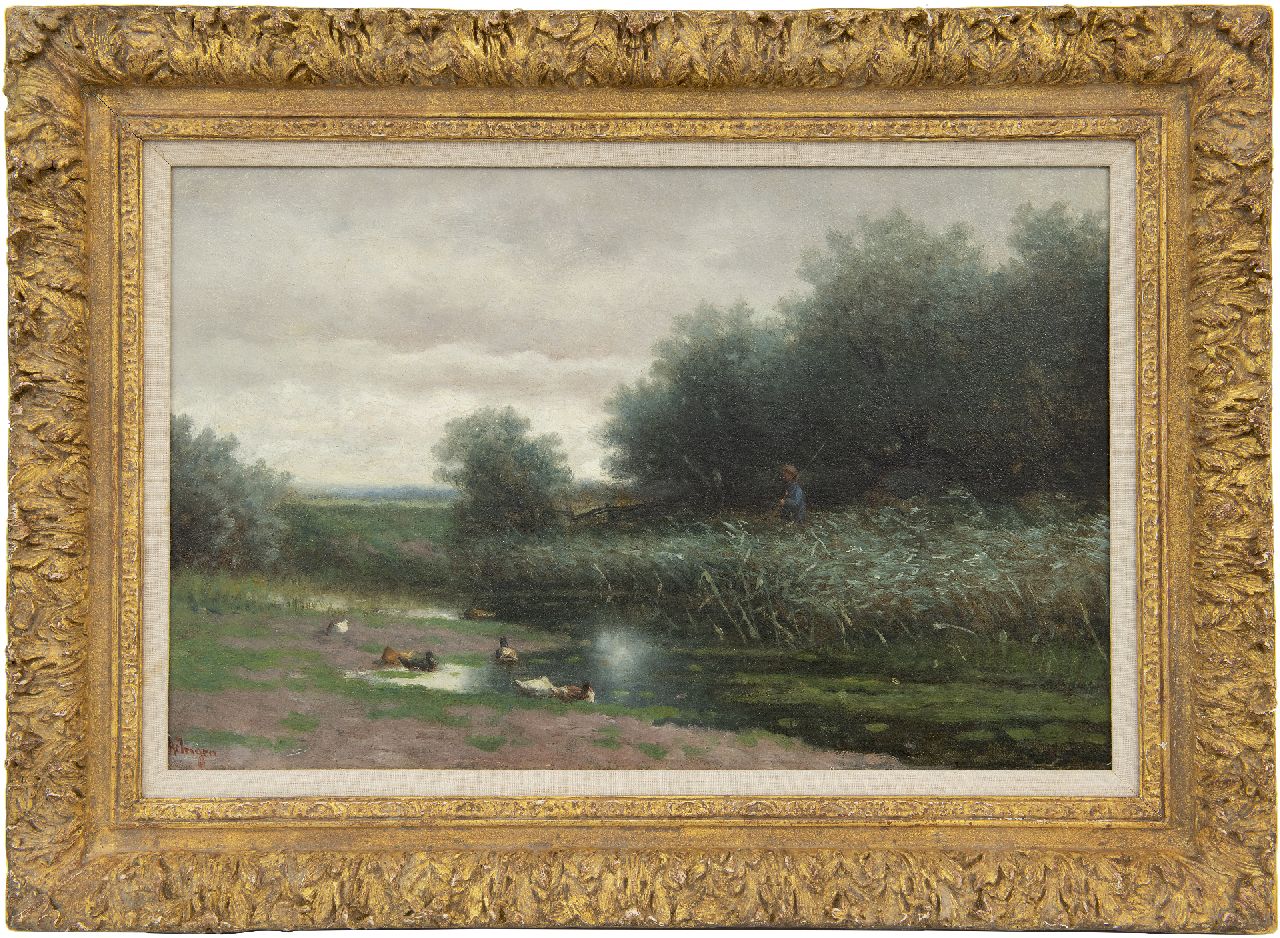 Ingen H.A. van | Hendrikus Alexander van Ingen | Schilderijen te koop aangeboden | Plaslandschap met visser, olieverf op doek 30,7 x 50,2 cm, gesigneerd linksonder