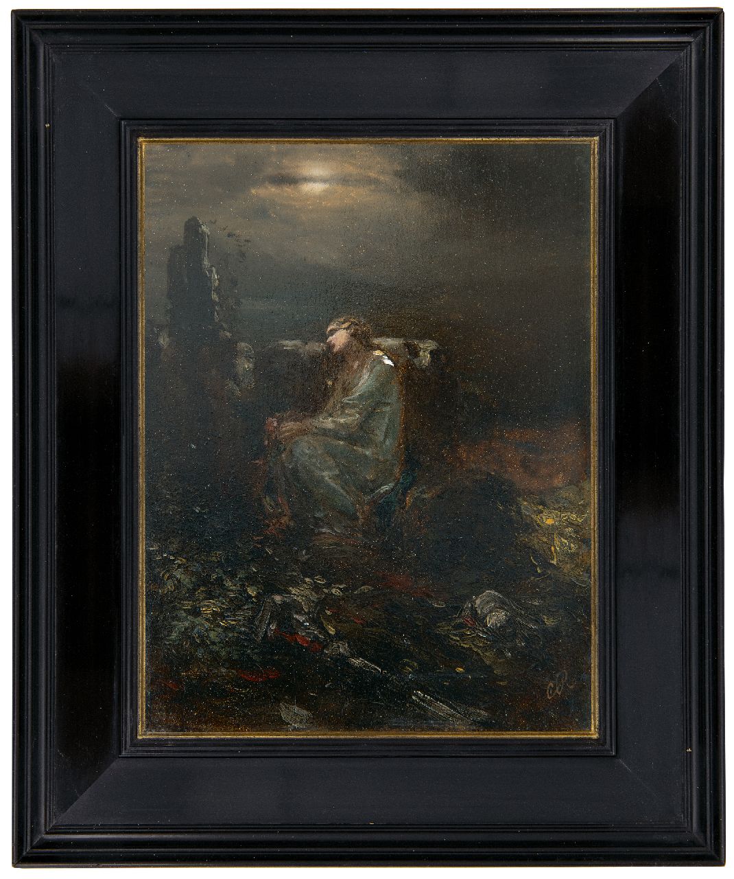 Rochussen Ch. | Charles Rochussen | Schilderijen te koop aangeboden | Vrouw op een rots, mogelijk de Lorelei, olieverf op paneel 22,7 x 17,5 cm, gesigneerd rechtsonder met monogram en verso voluit op etiket en te dateren ca. 1845 Rochussen Ch. | Charles Rochussen | Schilderijen te koop aangeboden | Vrouw op een rots, mogelijk de Lorelei, olieverf op paneel 22,7 x 17,5 cm, gesigneerd rechtsonder met monogram en verso voluit op etiket en te dateren ca. 1845