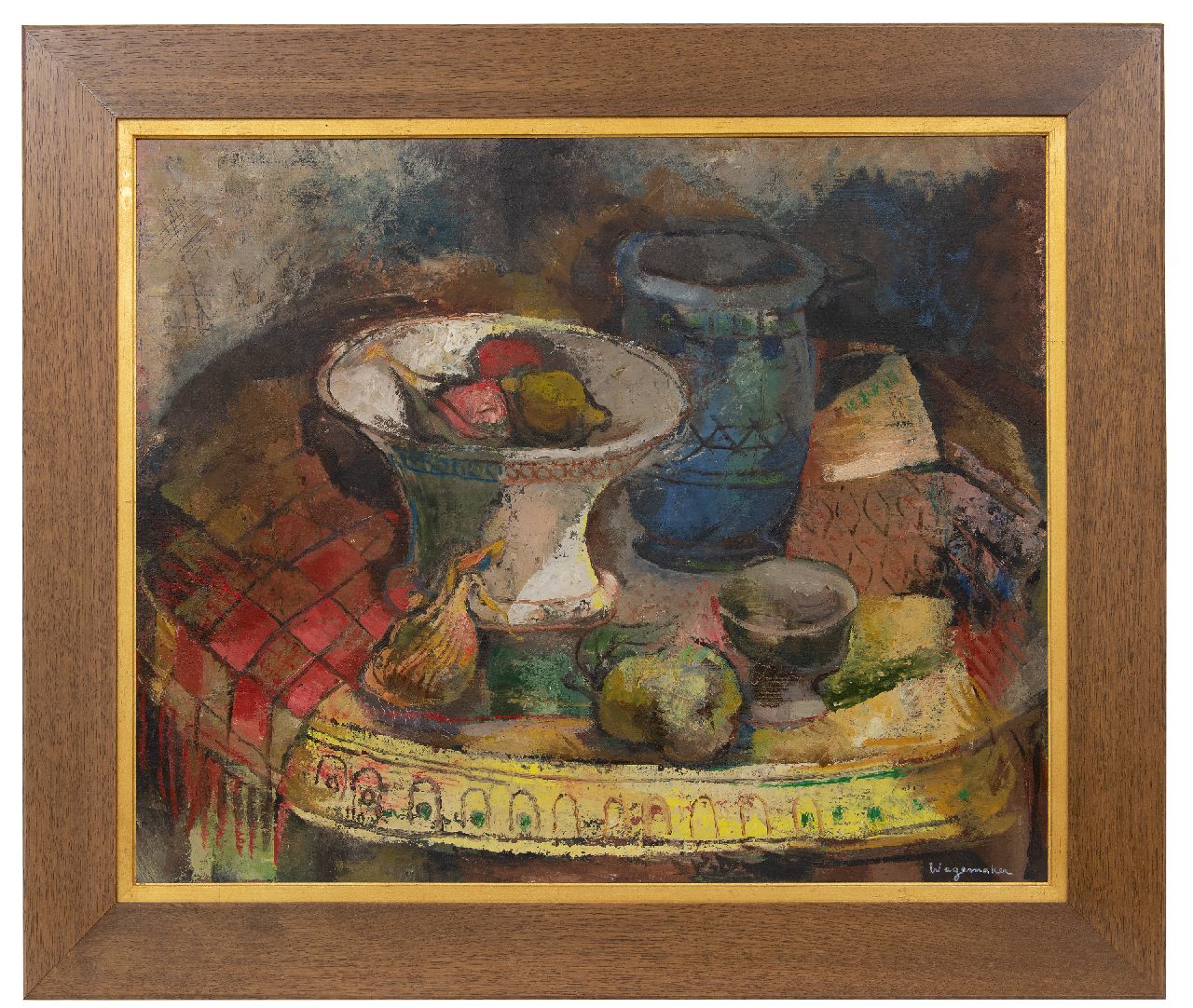 Wagemaker A.B. | Adriaan Barend 'Jaap' Wagemaker, Stilleven met vazen en fruit, olieverf op doek 70,4 x 85,3 cm, gesigneerd rechtsonder Wagemaker A.B. | Adriaan Barend 'Jaap' Wagemaker, Stilleven met vazen en fruit, olieverf op doek 70,4 x 85,3 cm, gesigneerd rechtsonder