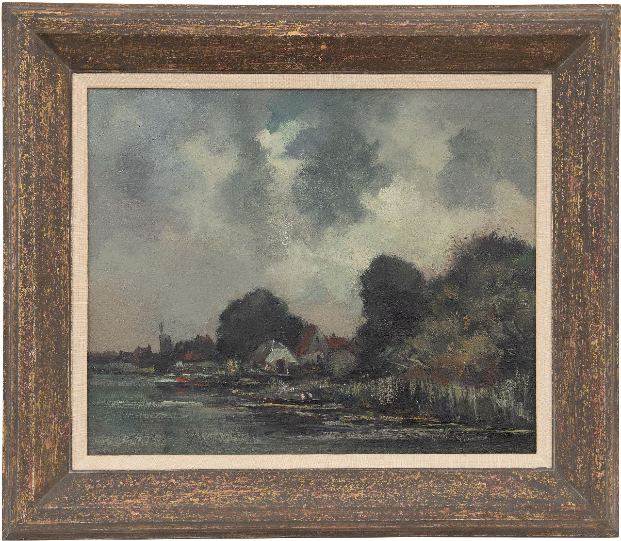 Markus A. | Antoon Markus, Dorpje aan het water, olieverf op doek 38,3 x 47,4 cm, gesigneerd rechtsonder en gedateerd 1915 'Oosterbeek' Markus A. | Antoon Markus, Dorpje aan het water, olieverf op doek 38,3 x 47,4 cm, gesigneerd rechtsonder en gedateerd 1915 'Oosterbeek'