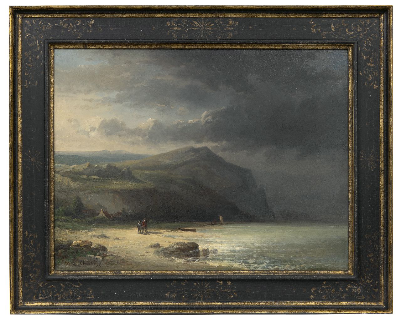 Swart C.H. de | Corstiaan Hendrikus de Swart | Schilderijen te koop aangeboden | Figuren op het strand bij naderend noodweer, olieverf op paneel 45,3 x 59,7 cm, gesigneerd linksonder en gedateerd 1871, zonder lijst Swart C.H. de | Corstiaan Hendrikus de Swart | Schilderijen te koop aangeboden | Figuren op het strand bij naderend noodweer, olieverf op paneel 45,3 x 59,7 cm, gesigneerd linksonder en gedateerd 1871, zonder lijst