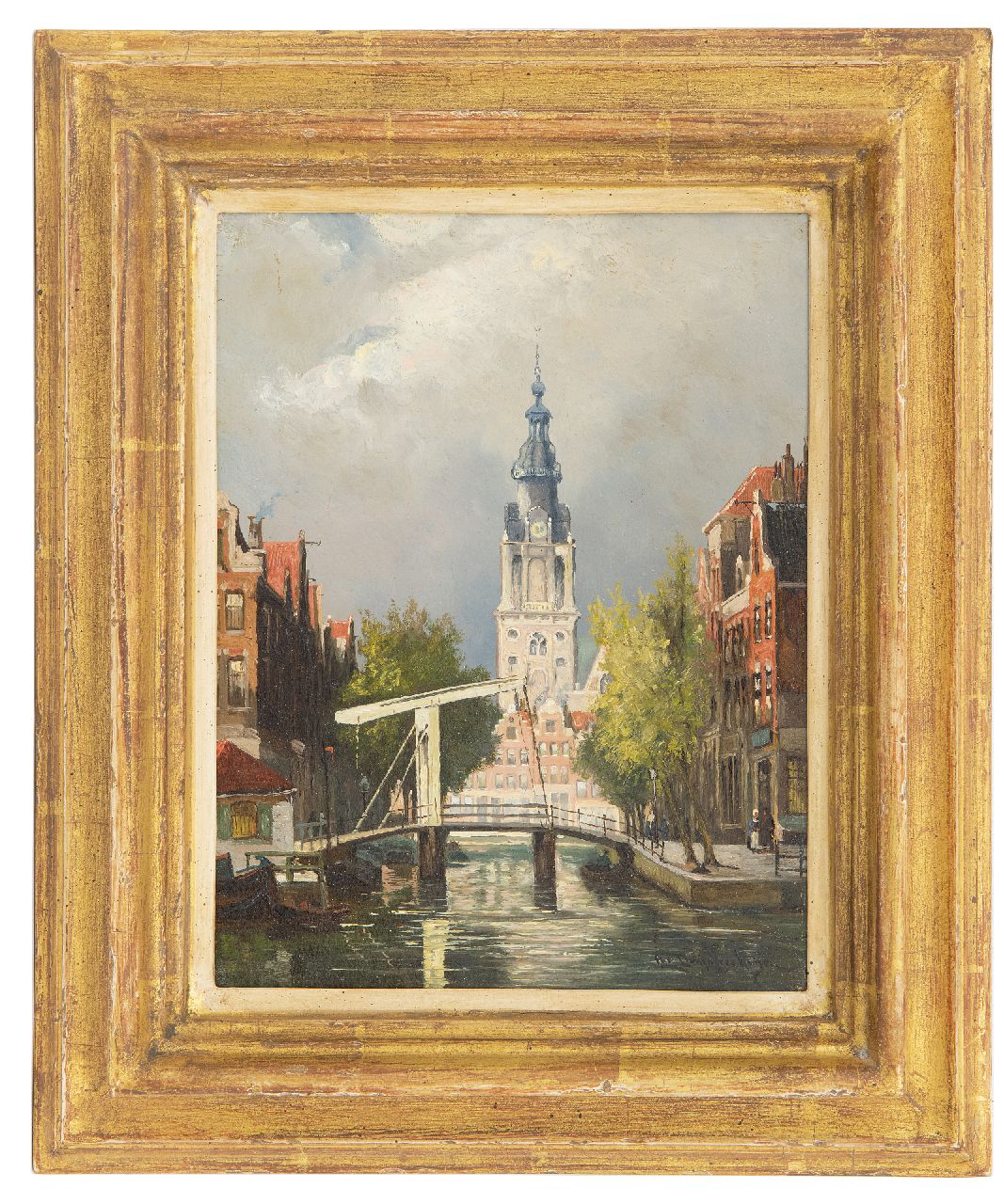 Dommelshuizen C.C.  | Cornelis Christiaan Dommelshuizen, Amsterdams stadsgezicht met de Zuiderkerkstoren, olieverf op paneel 22,8 x 17,7 cm, gesigneerd rechtsonder