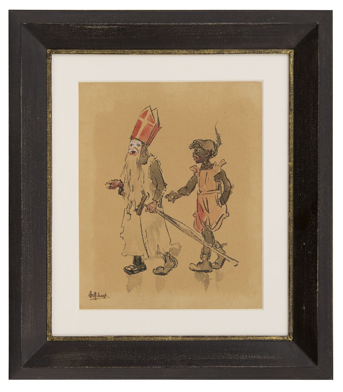 Luijt A.M. | Arie Martinus 'Thies' Luijt | Aquarellen en tekeningen te koop aangeboden | Sinterklaas en Piet, aquarel op papier 26,0 x 21,0 cm, gesigneerd linksonder Luijt A.M. | Arie Martinus 'Thies' Luijt | Aquarellen en tekeningen te koop aangeboden | Sinterklaas en Piet, aquarel op papier 26,0 x 21,0 cm, gesigneerd linksonder