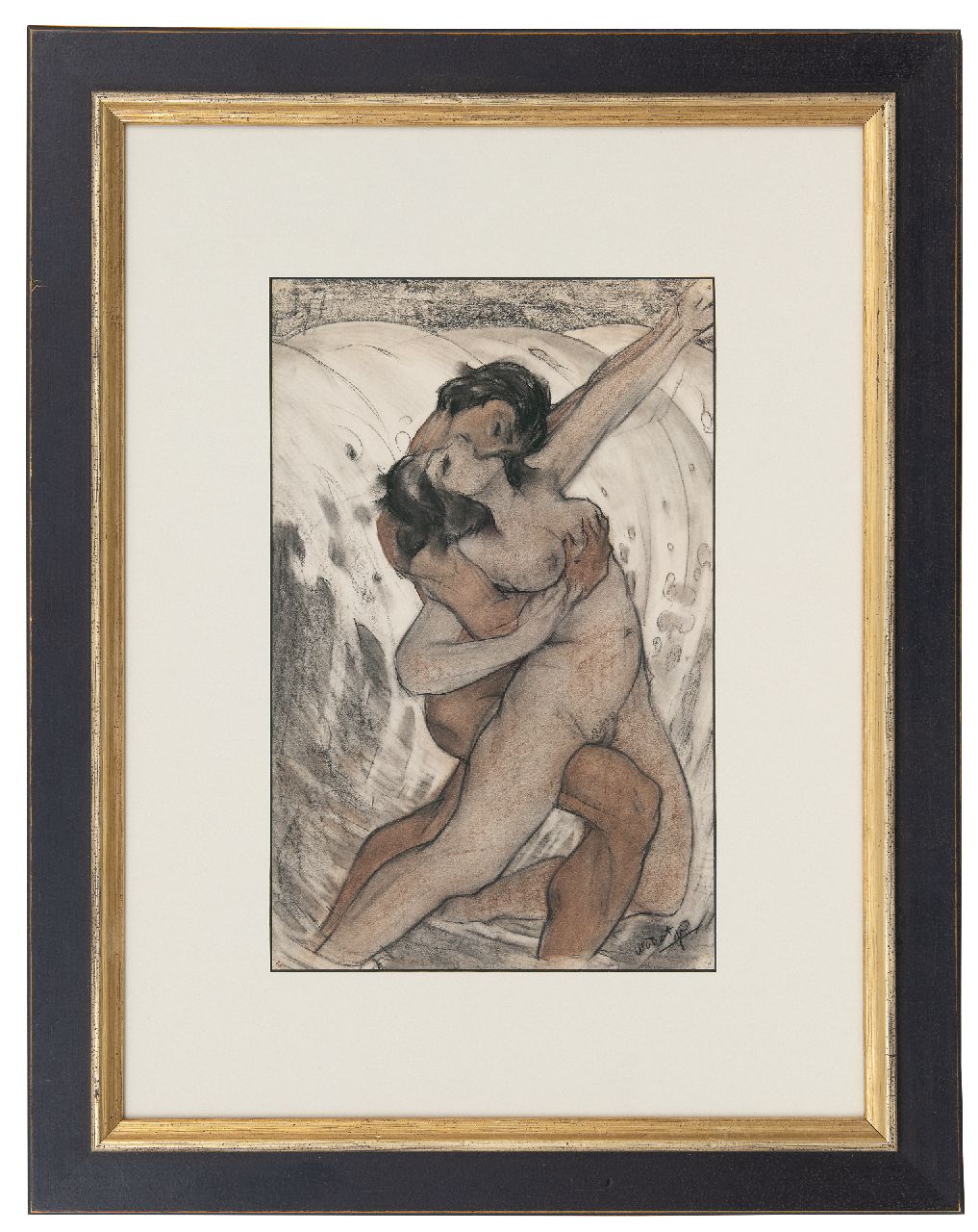 Dort W. van | Willem van Dort, De kus, gekleurd krijt op papier 38,2 x 25,5 cm, gesigneerd rechtsonder Dort W. van | Willem van Dort, De kus, gekleurd krijt op papier 38,2 x 25,5 cm, gesigneerd rechtsonder