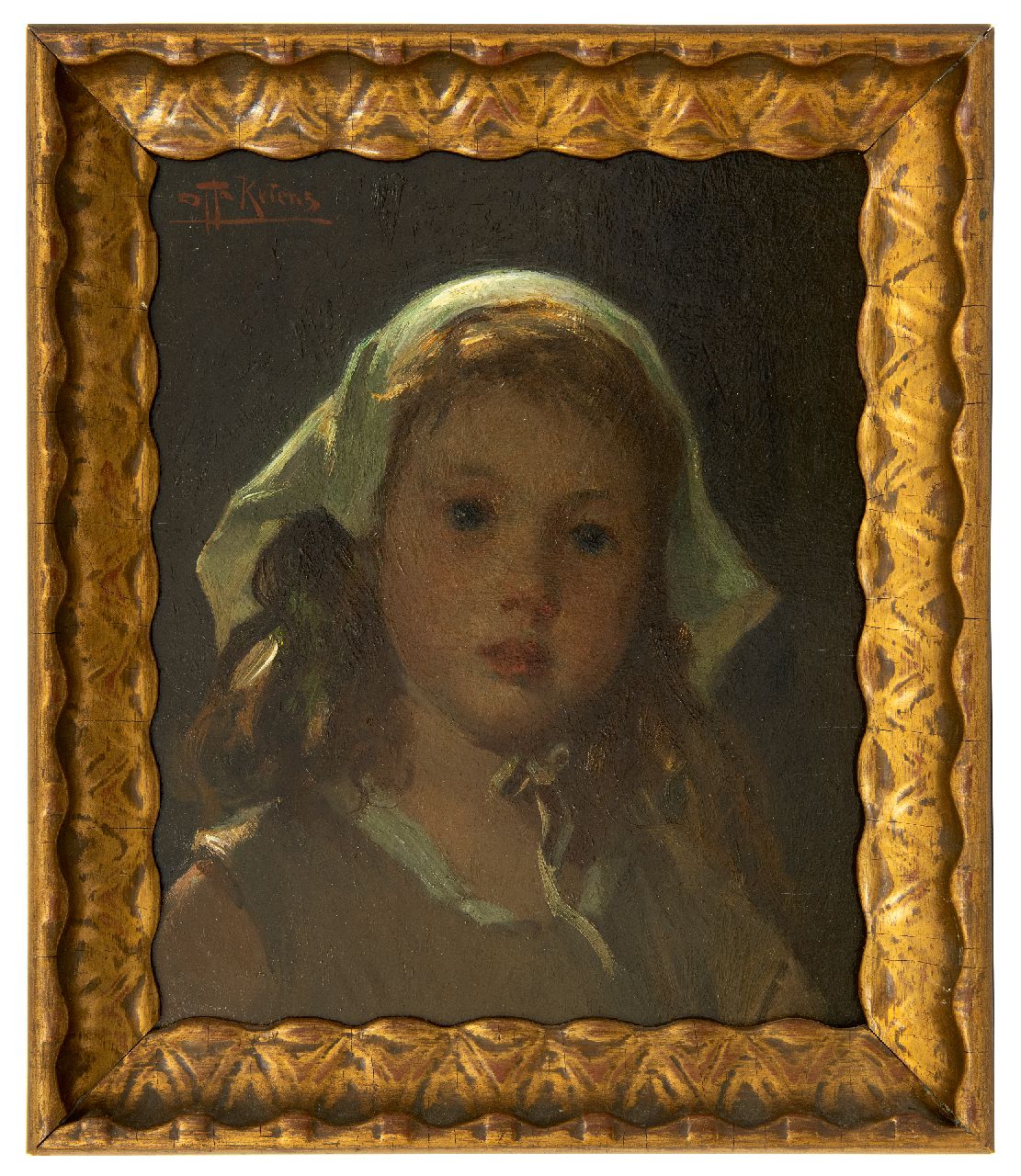 Kriens O.G.A. | 'Otto' Gustav Adolf Kriens | Schilderijen te koop aangeboden | Meisjeskopje, olieverf op paneel 33,0 x 27,2 cm, gesigneerd linksboven Kriens O.G.A. | 'Otto' Gustav Adolf Kriens | Schilderijen te koop aangeboden | Meisjeskopje, olieverf op paneel 33,0 x 27,2 cm, gesigneerd linksboven