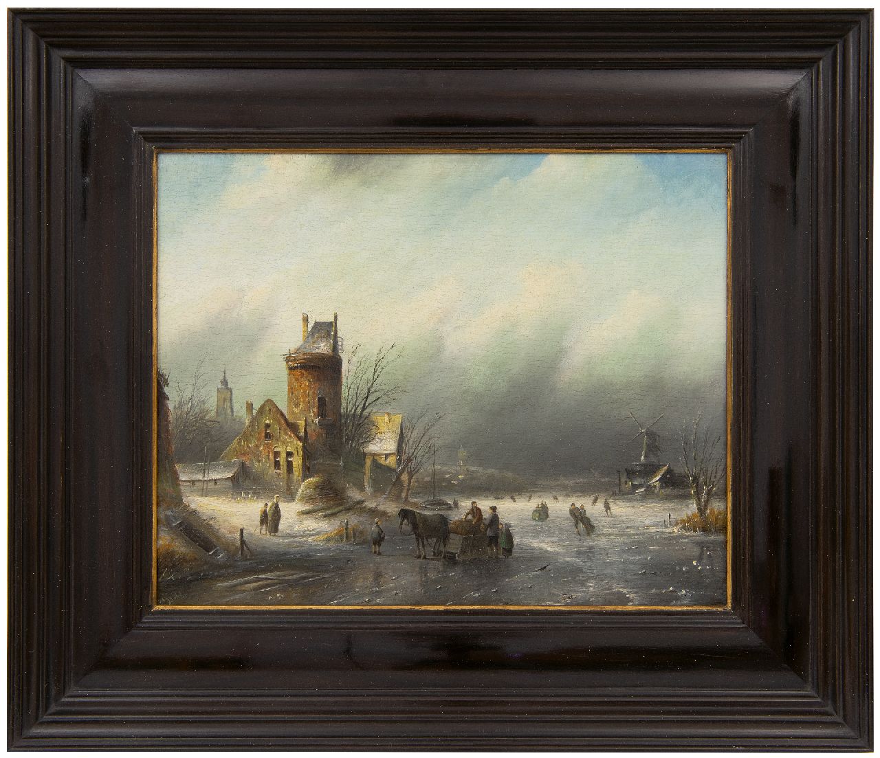 Spohler J.J.C. | Jacob Jan Coenraad Spohler, Winterlandschap met schaatsers op een rivier, olieverf op paneel 21,5 x 27,1 cm, gesigneerd linksonder Spohler J.J.C. | Jacob Jan Coenraad Spohler, Winterlandschap met schaatsers op een rivier, olieverf op paneel 21,5 x 27,1 cm, gesigneerd linksonder