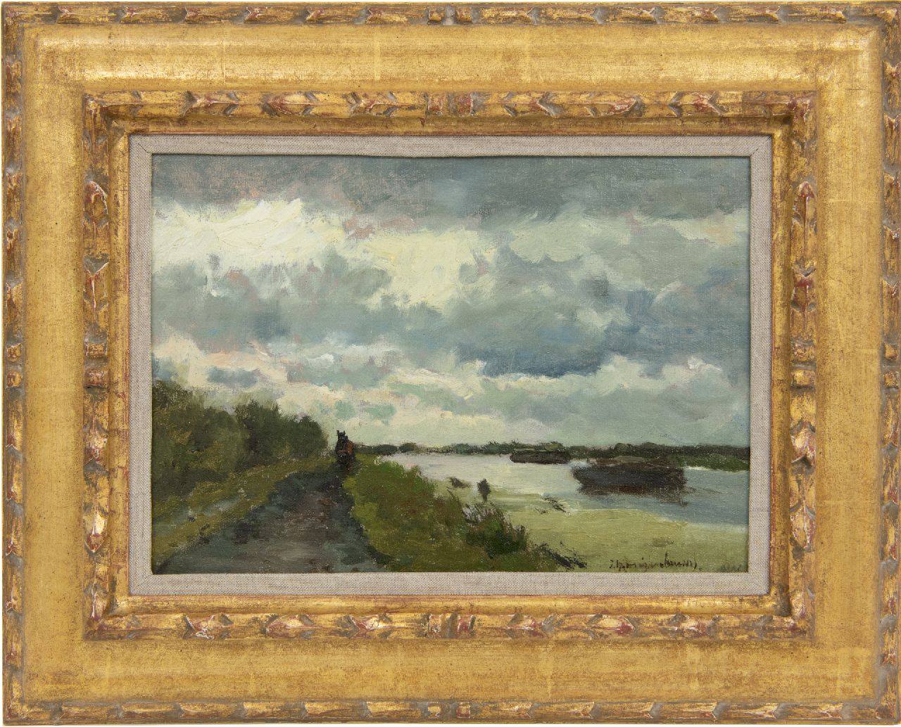 Weissenbruch H.J.  | Hendrik Johannes 'J.H.' Weissenbruch, Jaagpad langs een poldervaart bij Noorden, olieverf op doek op paneel 22,1 x 31,1 cm, gesigneerd rechtsonder en te dateren jaren 90