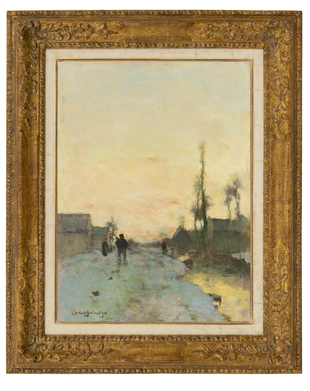Weissenbruch H.J. | Hendrik Johannes 'J.H.' Weissenbruch, Figuren op een besneeuwd pad bij Noorden, olieverf op doek 55,6 x 41,5 cm, gesigneerd linksonder en gedateerd '94 Weissenbruch H.J. | Hendrik Johannes 'J.H.' Weissenbruch, Figuren op een besneeuwd pad bij Noorden, olieverf op doek 55,6 x 41,5 cm, gesigneerd linksonder en gedateerd '94
