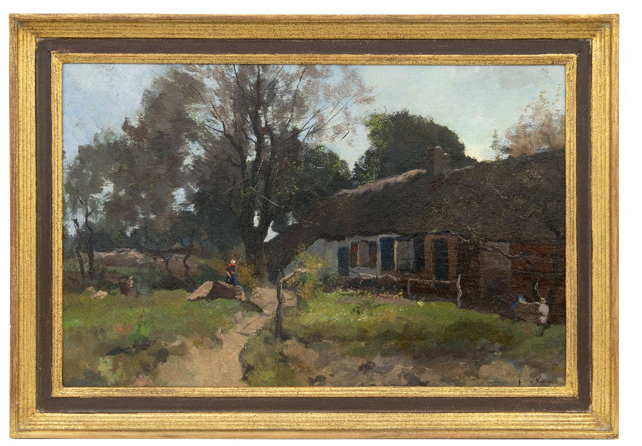 Vuuren J. van | Jan van Vuuren | Schilderijen te koop aangeboden | Boerin aan het werk op boerenerf, olieverf op paneel 36,9 x 56,6 cm, gesigneerd rechtsonder Vuuren J. van | Jan van Vuuren | Schilderijen te koop aangeboden | Boerin aan het werk op boerenerf, olieverf op paneel 36,9 x 56,6 cm, gesigneerd rechtsonder