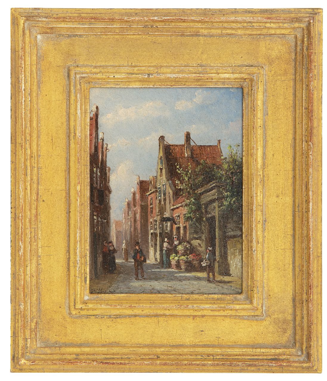 Vertin P.G. | Petrus Gerardus Vertin | Schilderijen te koop aangeboden | Zonnig straatje met groenteverkoopster, olieverf op paneel 13,4 x 10,2 cm, gesigneerd linksonder Vertin P.G. | Petrus Gerardus Vertin | Schilderijen te koop aangeboden | Zonnig straatje met groenteverkoopster, olieverf op paneel 13,4 x 10,2 cm, gesigneerd linksonder