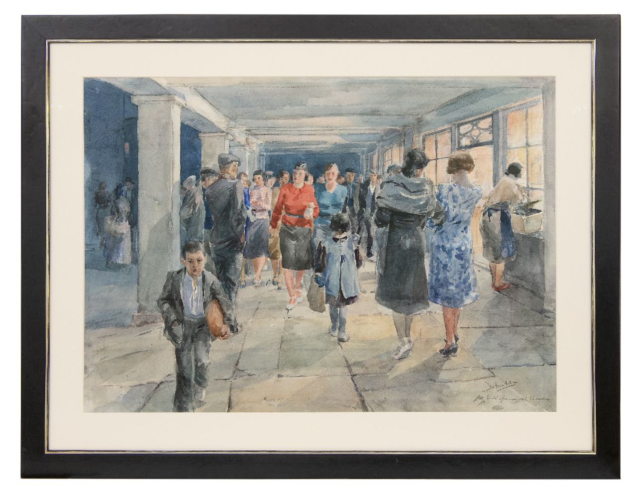 Schutte L.H.H. | 'Louis' Hermanus Hendrikus Schutte | Aquarellen en tekeningen te koop aangeboden | Drukte op straat in Villafranca del Penedès, Spanje, aquarel op papier 60,5 x 87,5 cm, gesigneerd rechtsonder en verso Schutte L.H.H. | 'Louis' Hermanus Hendrikus Schutte | Aquarellen en tekeningen te koop aangeboden | Drukte op straat in Villafranca del Penedès, Spanje, aquarel op papier 60,5 x 87,5 cm, gesigneerd rechtsonder en verso