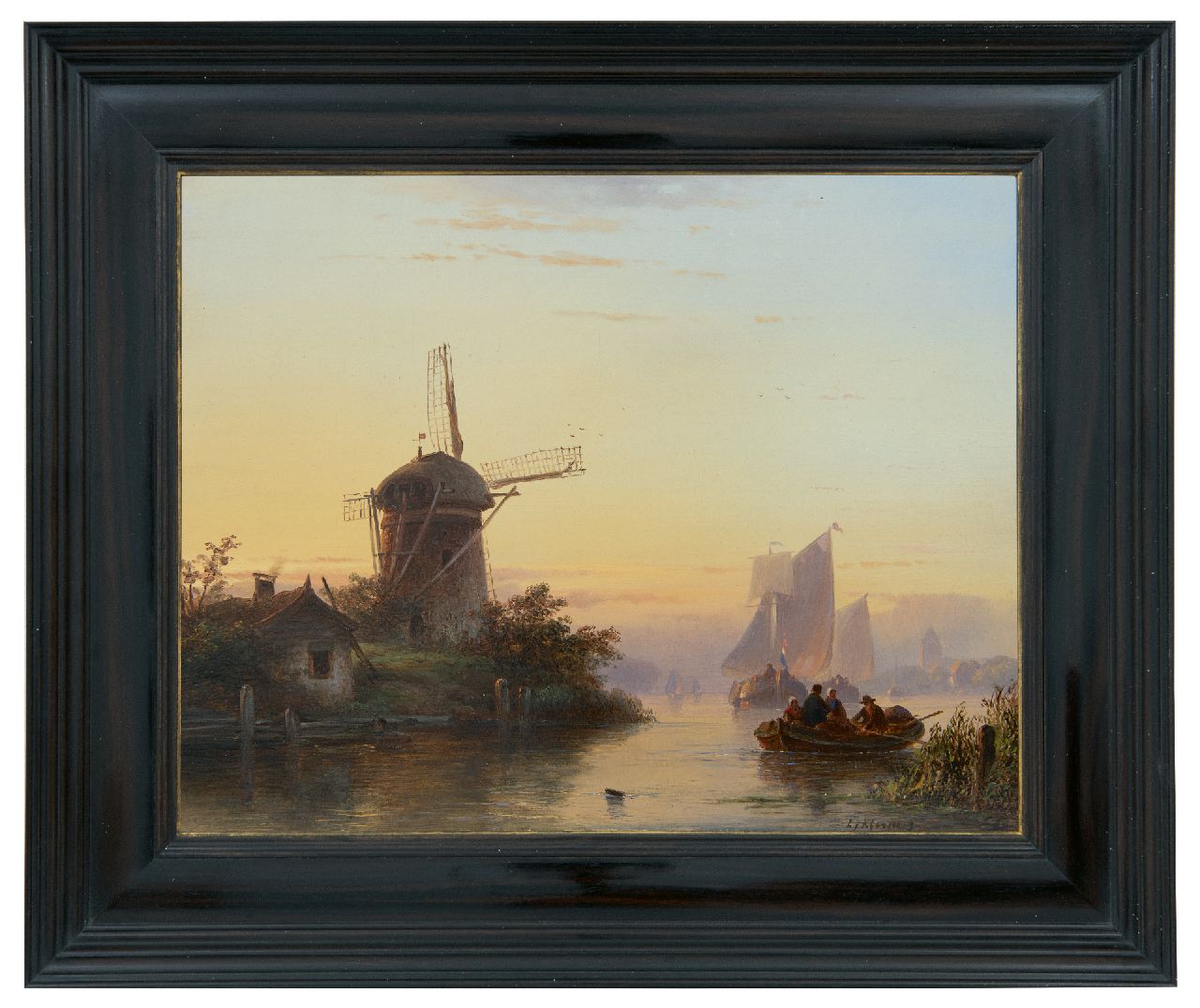 Kleijn L.J. | Lodewijk Johannes Kleijn, Rivier met schepen bij ondergaande zon, olieverf op paneel 28,7 x 36,5 cm, gesigneerd rechtsonder Kleijn L.J. | Lodewijk Johannes Kleijn, Rivier met schepen bij ondergaande zon, olieverf op paneel 28,7 x 36,5 cm, gesigneerd rechtsonder