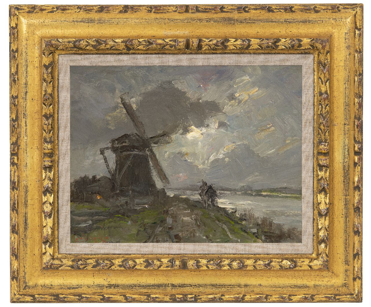 Apol L.F.H. | Lodewijk Franciscus Hendrik 'Louis' Apol, Langs de vaart bij buiig weer, olieverf op schildersboard 20,0 x 26,0 cm, gesigneerd linksonder Apol L.F.H. | Lodewijk Franciscus Hendrik 'Louis' Apol, Langs de vaart bij buiig weer, olieverf op schildersboard 20,0 x 26,0 cm, gesigneerd linksonder