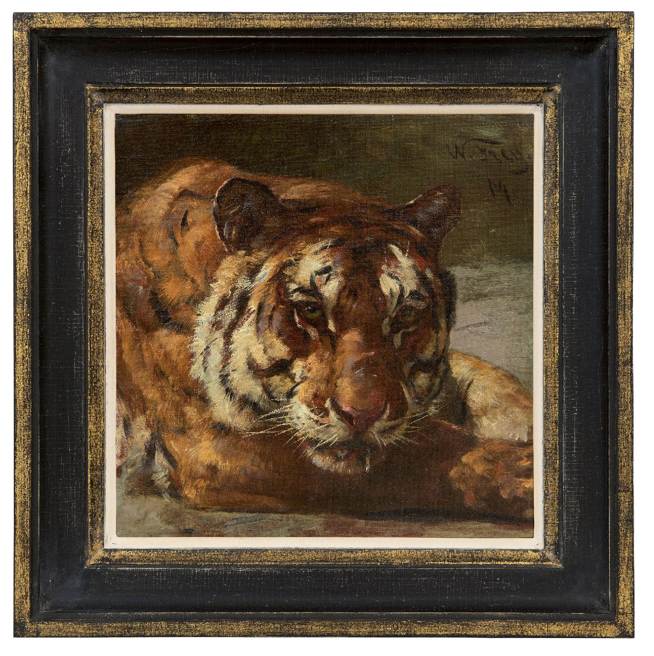 Frey W. | Wilhelm Frey, Tijger in Artis, olieverf op doek op board 25,0 x 24,9 cm, gesigneerd rechtsboven Frey W. | Wilhelm Frey, Tijger in Artis, olieverf op doek op board 25,0 x 24,9 cm, gesigneerd rechtsboven