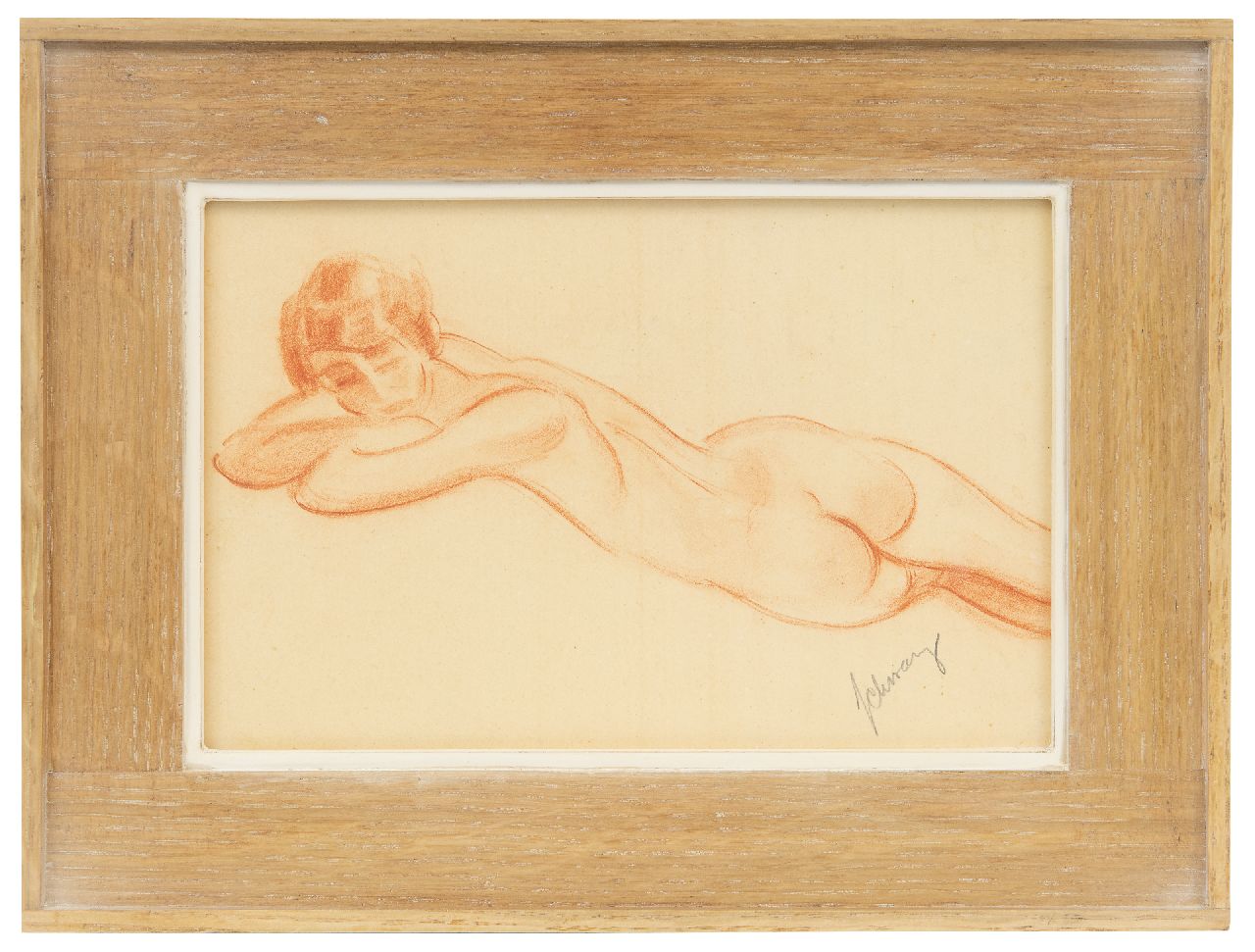 Schwarz S.  | Samuel 'Mommie' Schwarz, Liggend naakt, rood krijt op papier 17,8 x 25,3 cm, gesigneerd rechtsonder