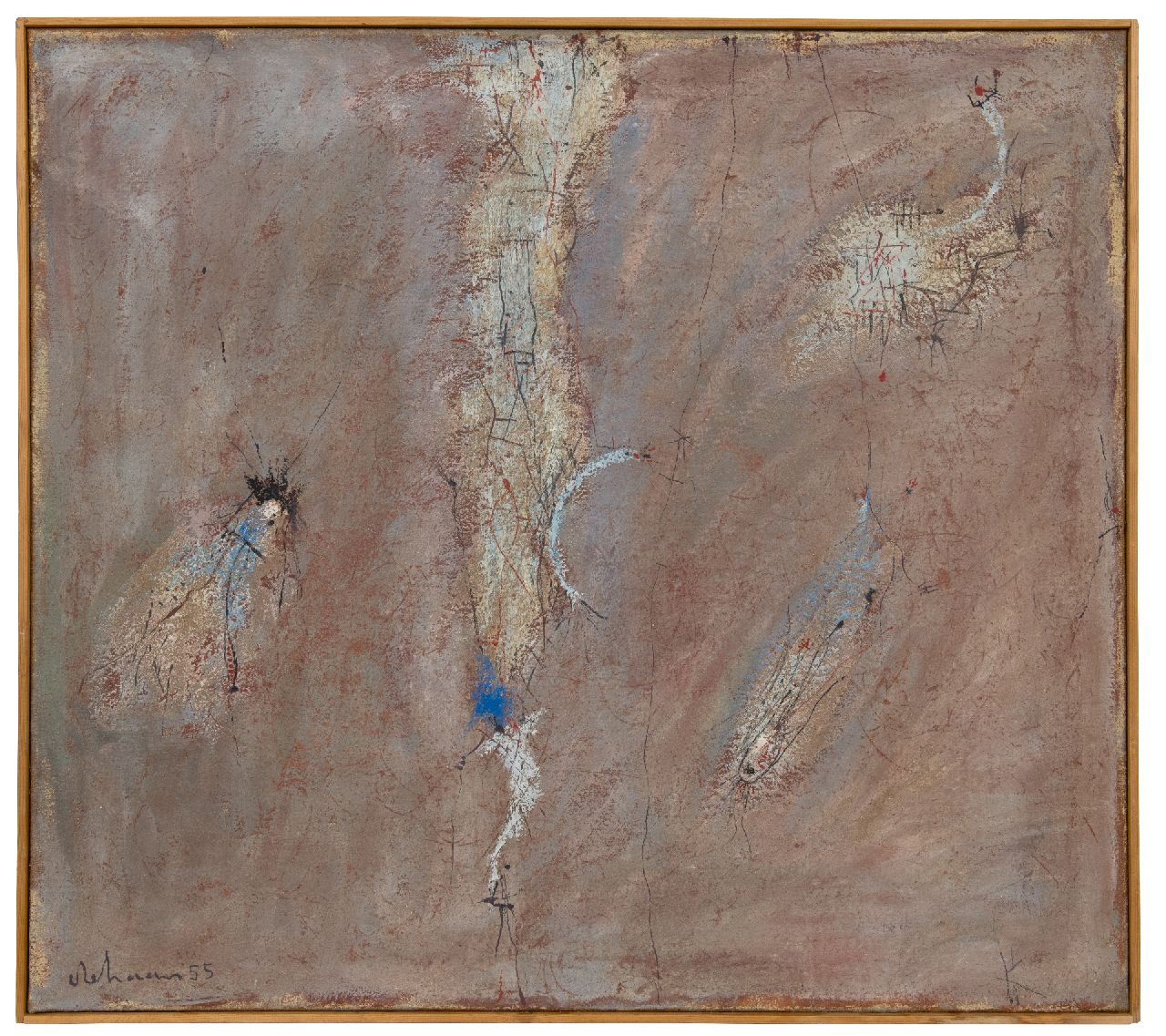 Haan W.J. de | Willem Jacob 'Wim' de Haan, Zonder titel, olieverf op doek 90,1 x 100,4 cm, gesigneerd linksonder en gedateerd '55 Haan W.J. de | Willem Jacob 'Wim' de Haan, Zonder titel, olieverf op doek 90,1 x 100,4 cm, gesigneerd linksonder en gedateerd '55