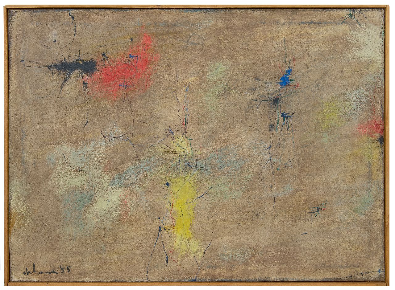 Haan W.J. de | Willem Jacob 'Wim' de Haan, Zonder titel, olieverf op doek 80,0 x 110,5 cm, gesigneerd linksonder en gedateerd '55 Haan W.J. de | Willem Jacob 'Wim' de Haan, Zonder titel, olieverf op doek 80,0 x 110,5 cm, gesigneerd linksonder en gedateerd '55
