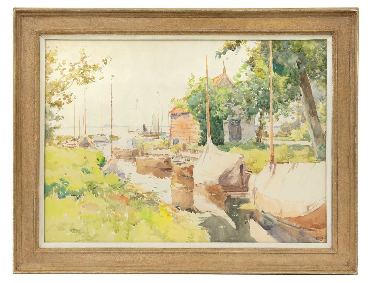 Vreedenburgh C. | Cornelis Vreedenburgh, Haventje aan de Loosdrechtse Plassen, aquarel op papier 43,8 x 59,0 cm Vreedenburgh C. | Cornelis Vreedenburgh, Haventje aan de Loosdrechtse Plassen, aquarel op papier 43,8 x 59,0 cm