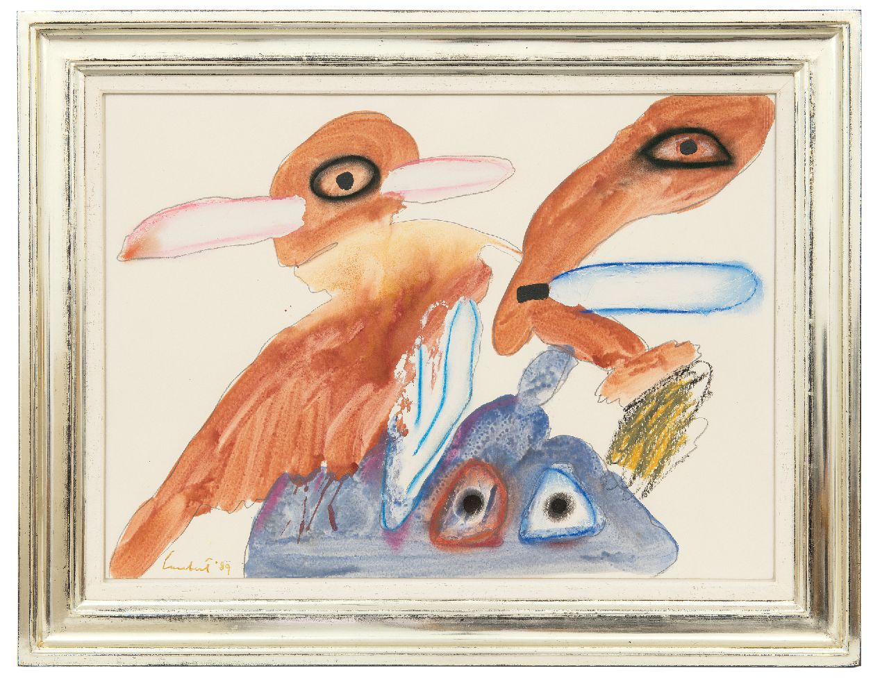 Lucebert (Lubertus Jacobus Swaanswijk) | Lucebert (Lubertus Jacobus Swaanswijk) | Aquarellen en tekeningen te koop aangeboden | Drie wezens, vier ogen, potlood, krijt, aquarel en olieverf op papier 50,2 x 70,0 cm, gesigneerd linksonder en gedateerd '89 Lucebert (Lubertus Jacobus Swaanswijk) | Lucebert (Lubertus Jacobus Swaanswijk) | Aquarellen en tekeningen te koop aangeboden | Drie wezens, vier ogen, potlood, krijt, aquarel en olieverf op papier 50,2 x 70,0 cm, gesigneerd linksonder en gedateerd '89