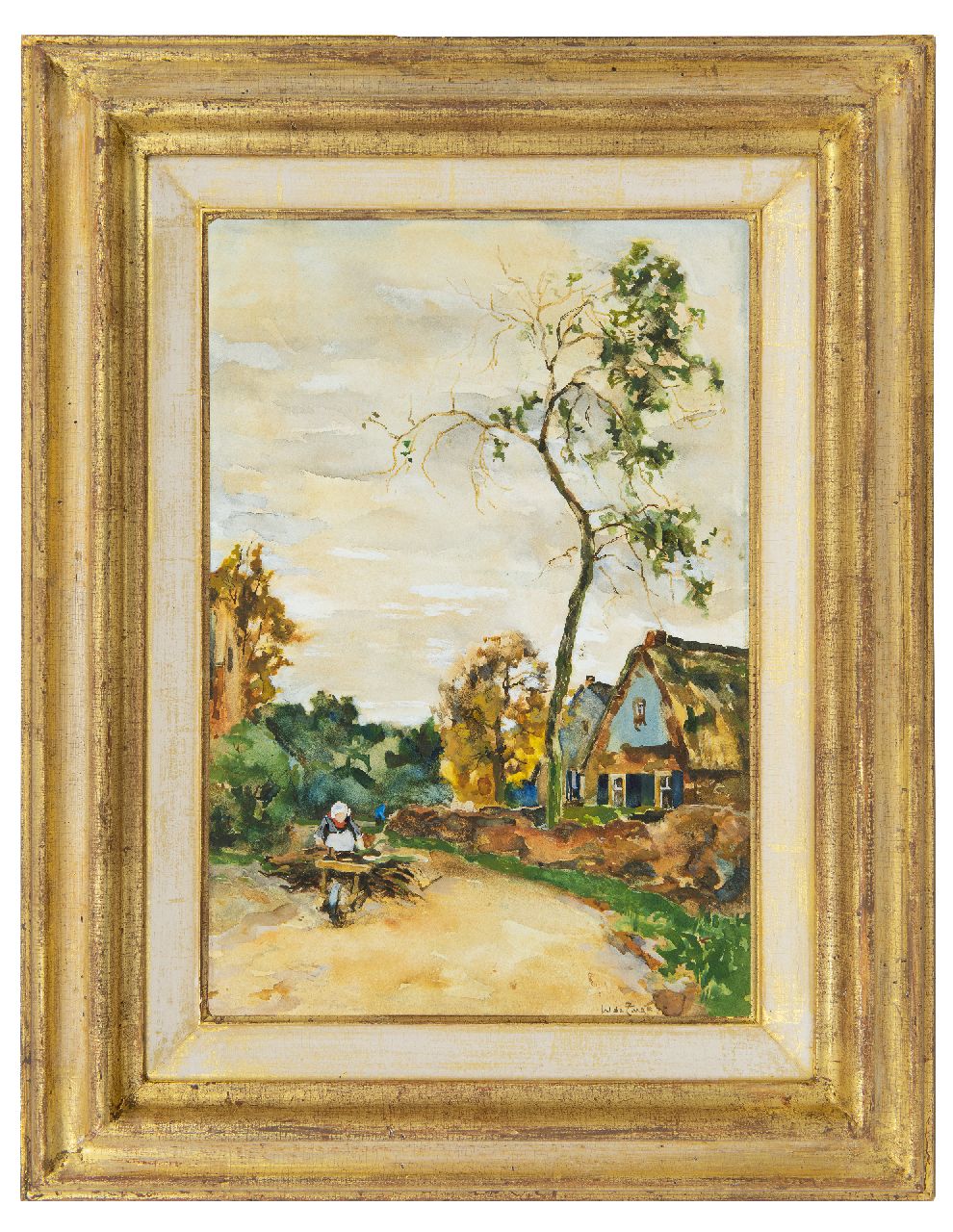 Zwart W.H.P.J. de | Wilhelmus Hendrikus Petrus Johannes 'Willem' de Zwart | Aquarellen en tekeningen te koop aangeboden | Boerin met kruiwagen, aquarel op papier 35,6 x 24,7 cm, gesigneerd rechtsonder en te dateren jaren 90 Zwart W.H.P.J. de | Wilhelmus Hendrikus Petrus Johannes 'Willem' de Zwart | Aquarellen en tekeningen te koop aangeboden | Boerin met kruiwagen, aquarel op papier 35,6 x 24,7 cm, gesigneerd rechtsonder en te dateren jaren 90