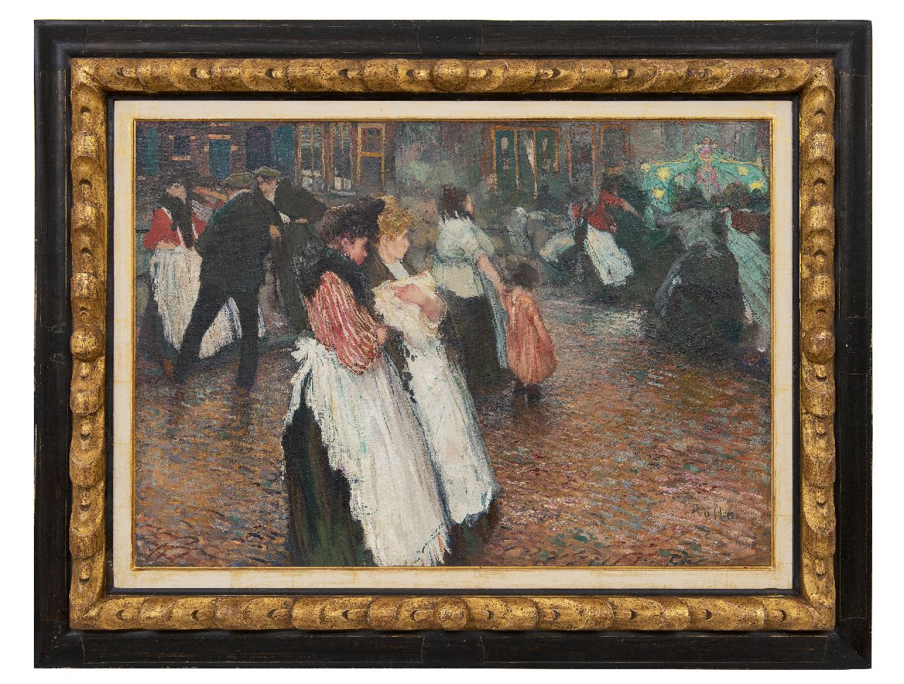 Hem P. van der | Pieter 'Piet' van der Hem, Het draaiorgel in de Jordaan, Amsterdam, olieverf op doek 55,5 x 79,2 cm, gesigneerd rechtsonder en te dateren ca. 1909 Hem P. van der | Pieter 'Piet' van der Hem, Het draaiorgel in de Jordaan, Amsterdam, olieverf op doek 55,5 x 79,2 cm, gesigneerd rechtsonder en te dateren ca. 1909